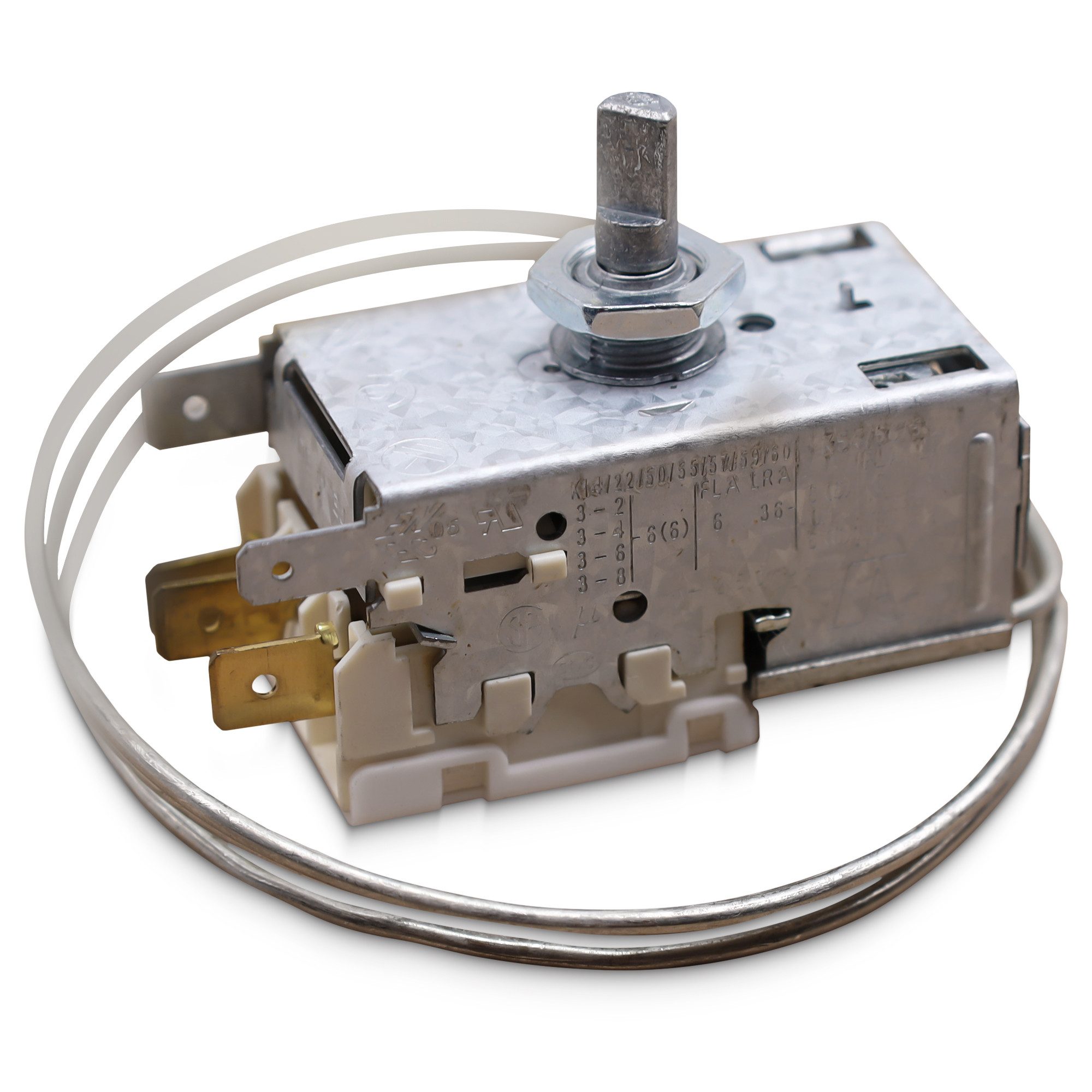 VIOKS Thermodetektor Thermostat Ersatz für Indesit C00038640 Servicethermostat, 750 mm Kapillarrohr 3x6,3 mm AMP für Kühlschrank