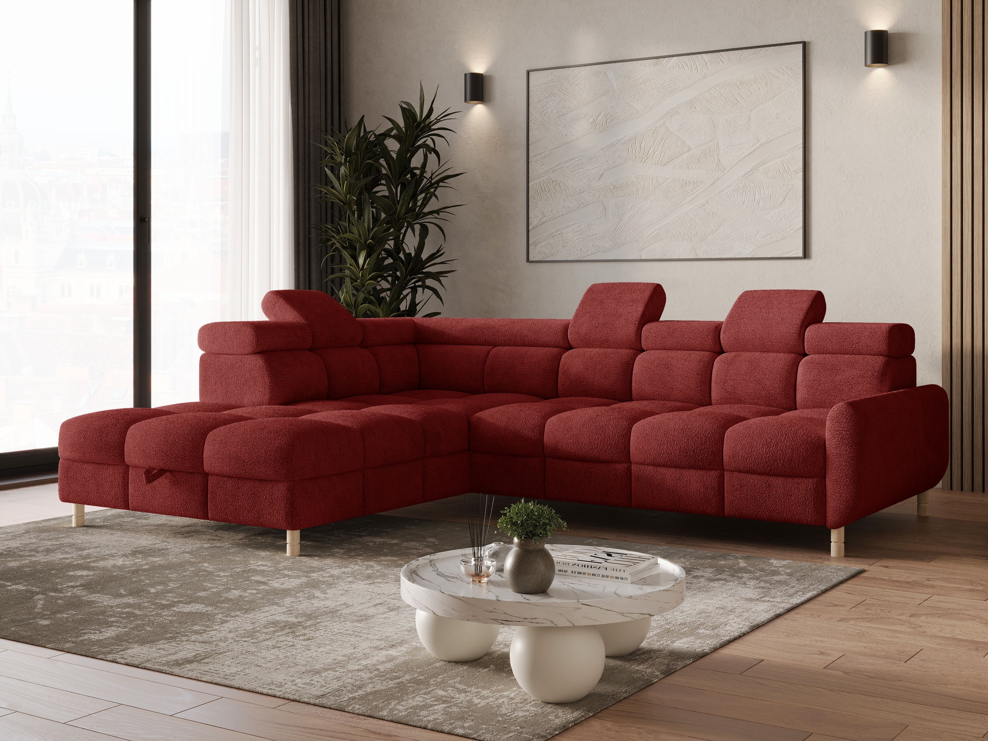 MOEBLO Ecksofa BUN aus Bouclé, mit Schlaffunktion, Bettkasten und verstellbaren Kopfstützen – modernes Polsterecksofa für Wohnzimmer, Eckcouch Wohnlandschaft Sofa mit Ottomane Eckgarnitur Polsterecke, (BxHxT): 276 x 78 x 209 cm