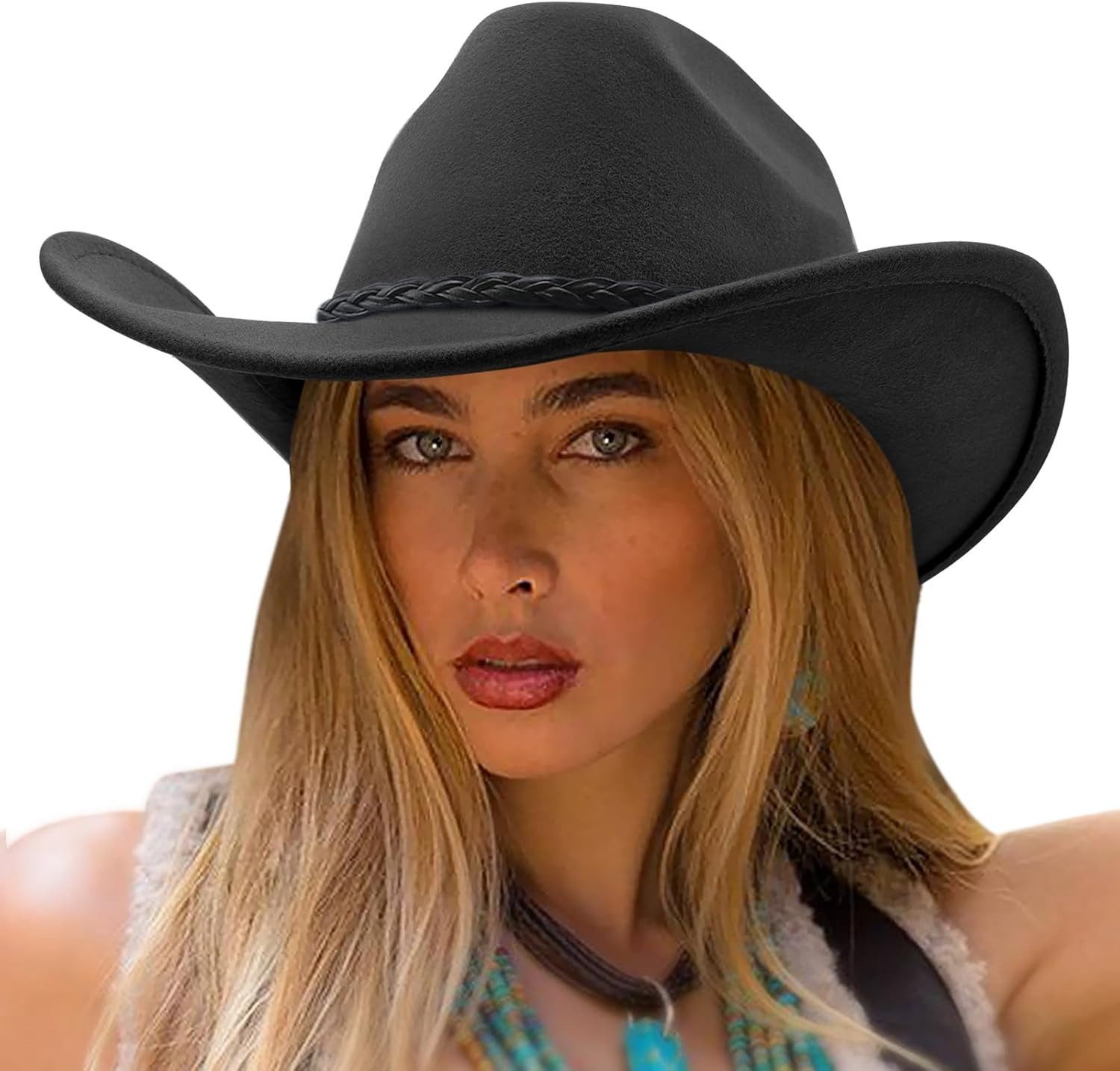 Zaewry Cowboyhut Vintage Western-Cowboyhut, Unisex breitkrempiger Filzhut, Outdoor-Sonnenschutzhut