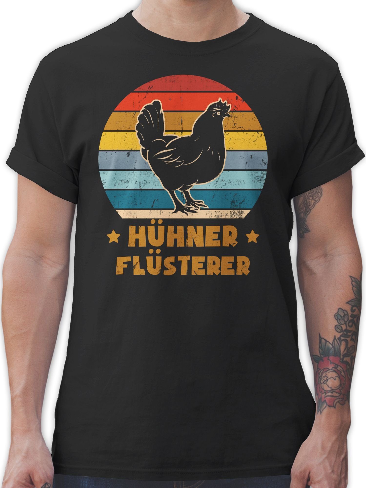 02 Sprüche Statement mit Hühner Flüsterer Vintage Shirtracer Henne Spruch T-Shirt Schwarz