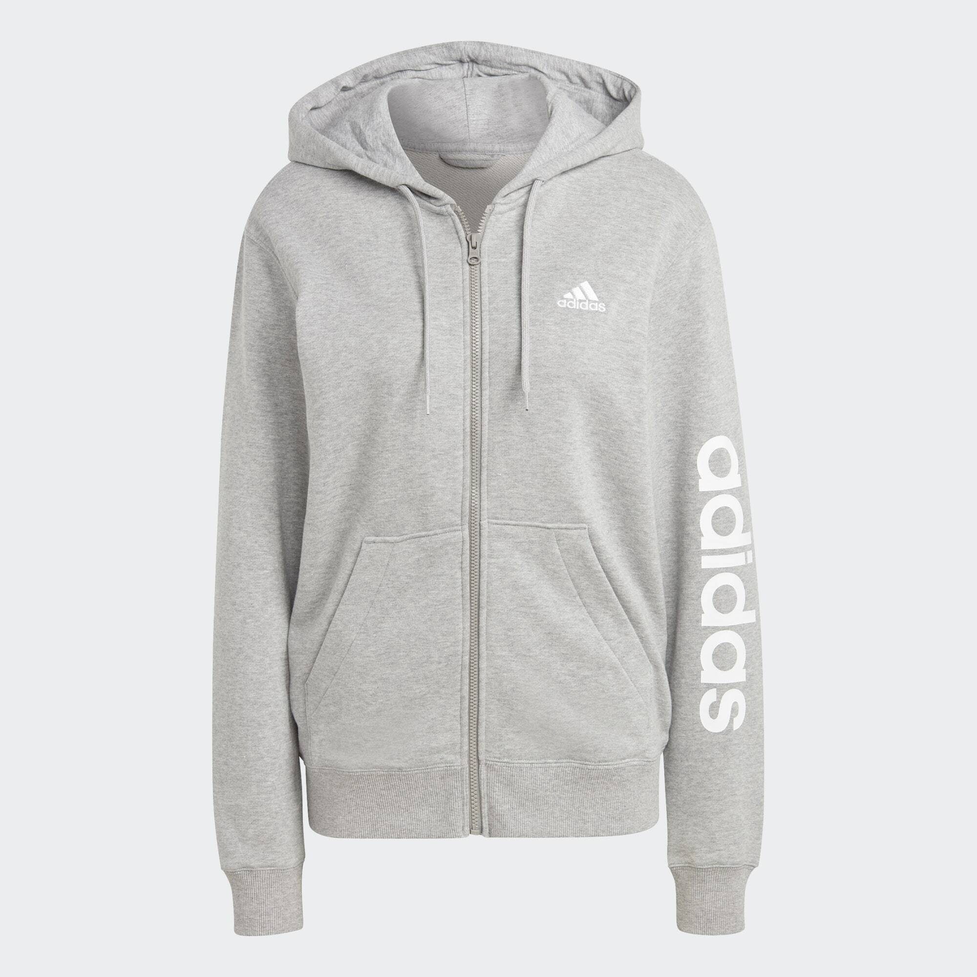 / adidas LINEAR KAPUZENJACKE FRENCH TERRY Heather Sportswear Medium Hoodie ESSENTIALS Grey White