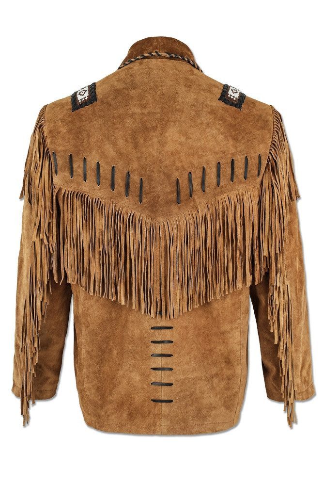 Stars & Stripes Lederjacke Buffalo mit Fransen, Perlen und Lederbändern