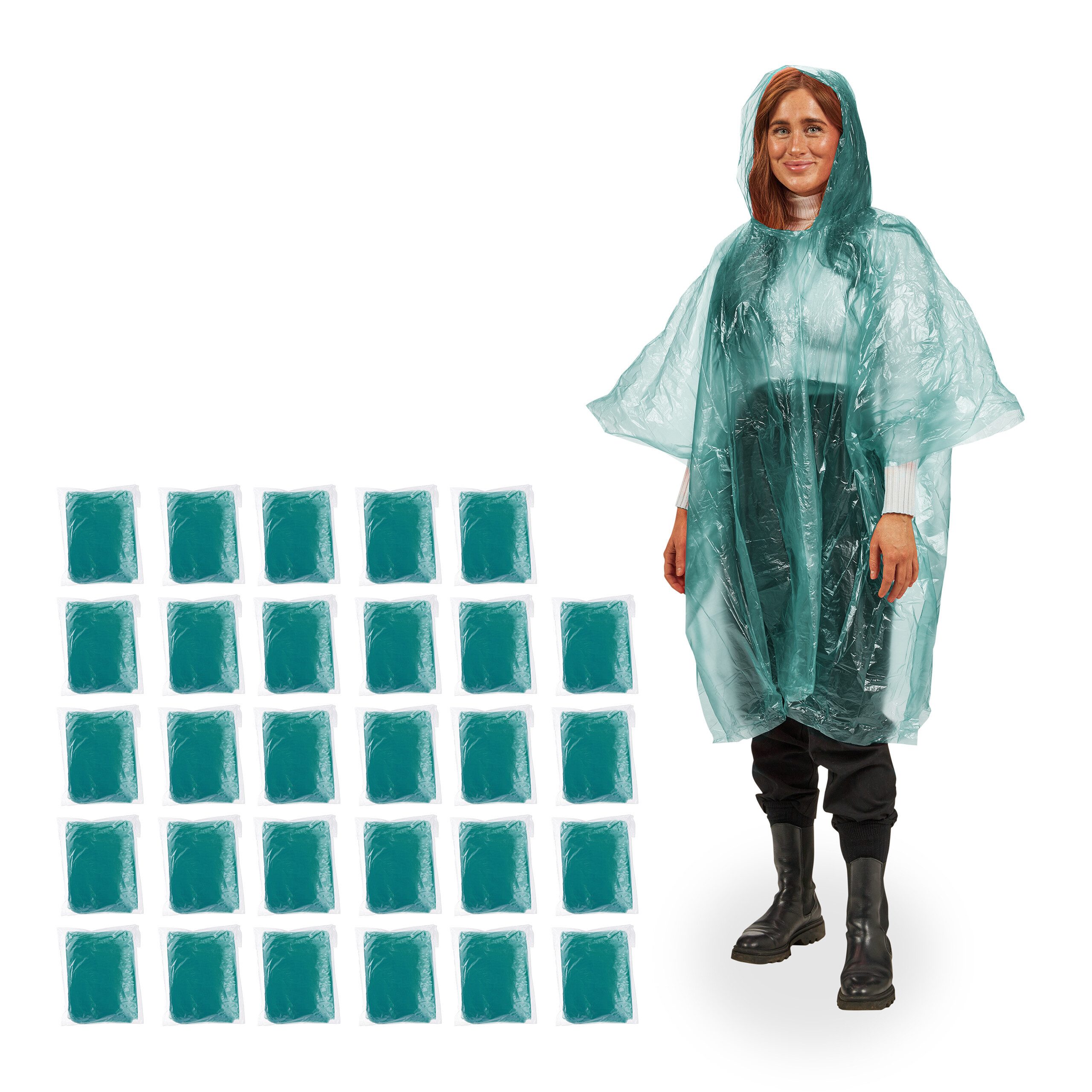 Regenponcho 30x Einweg Regenponcho Grün
