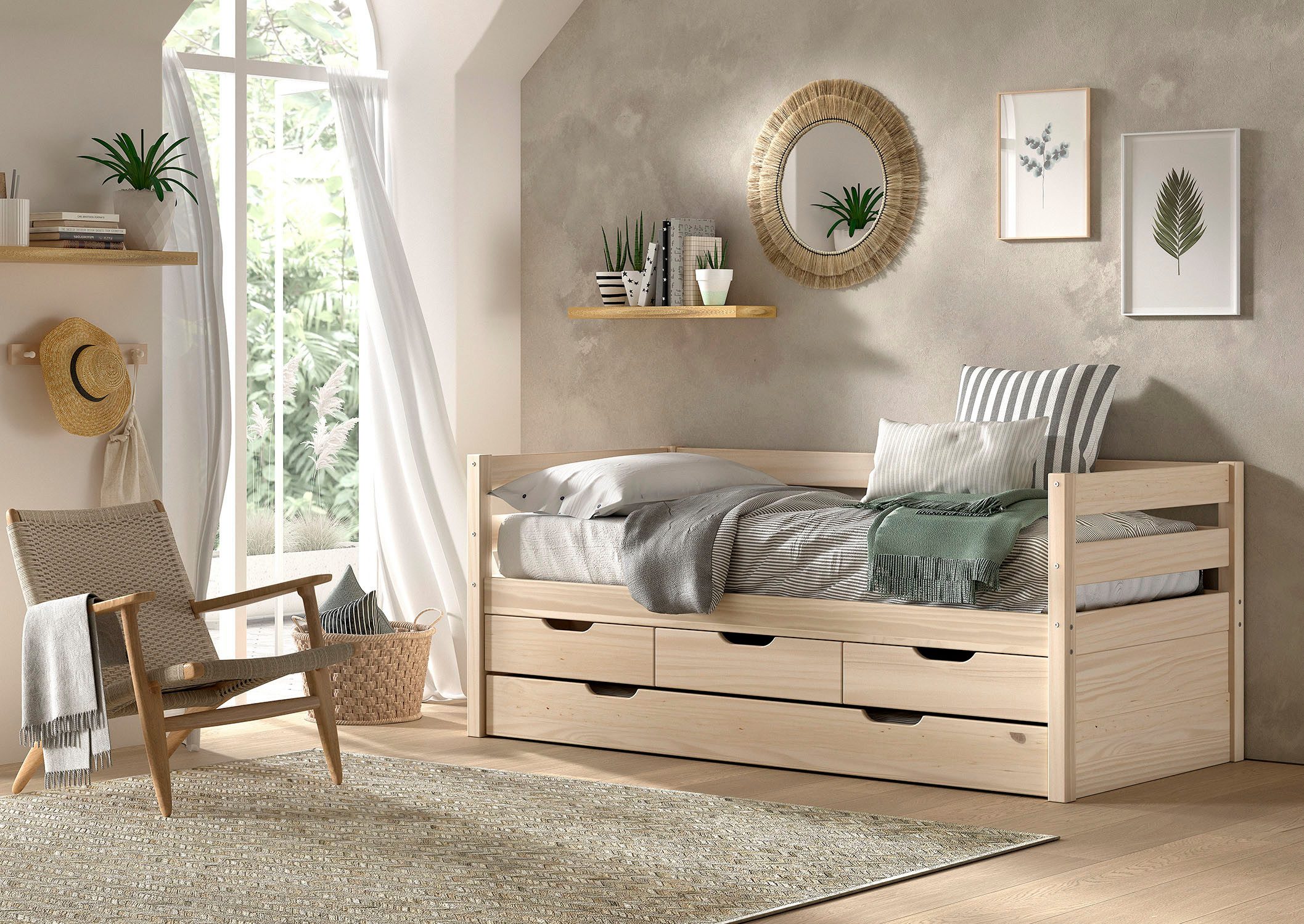 Vipack Funktionsbett Margrit mit Bettschublade, in zeitlosem Design, universell einsetzbar, Massivholzbett mit 3 Schubladen, wahlweise in 2 Farben erhältlich