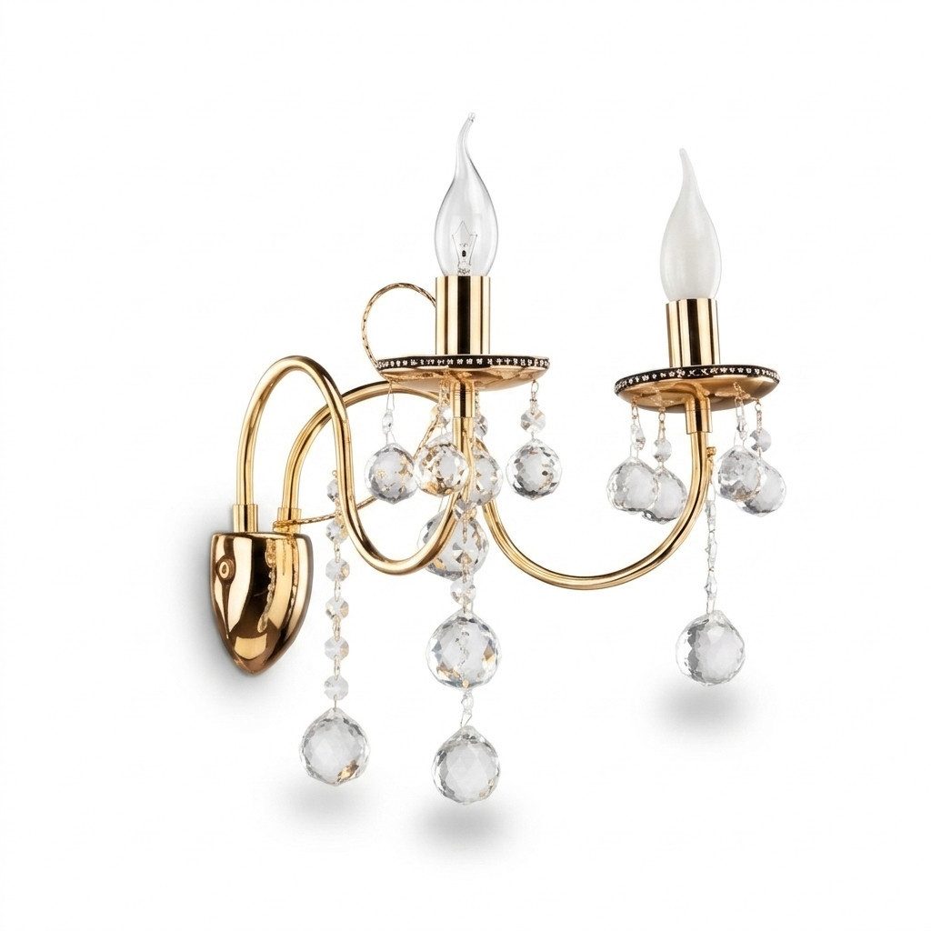 JVmoebel Wandleuchte Wandleuchte aus Kristall in Gold mit elegantem Design Sofort, Keine Funktionen, Leuchtmittel wechselbar, Made in Europa