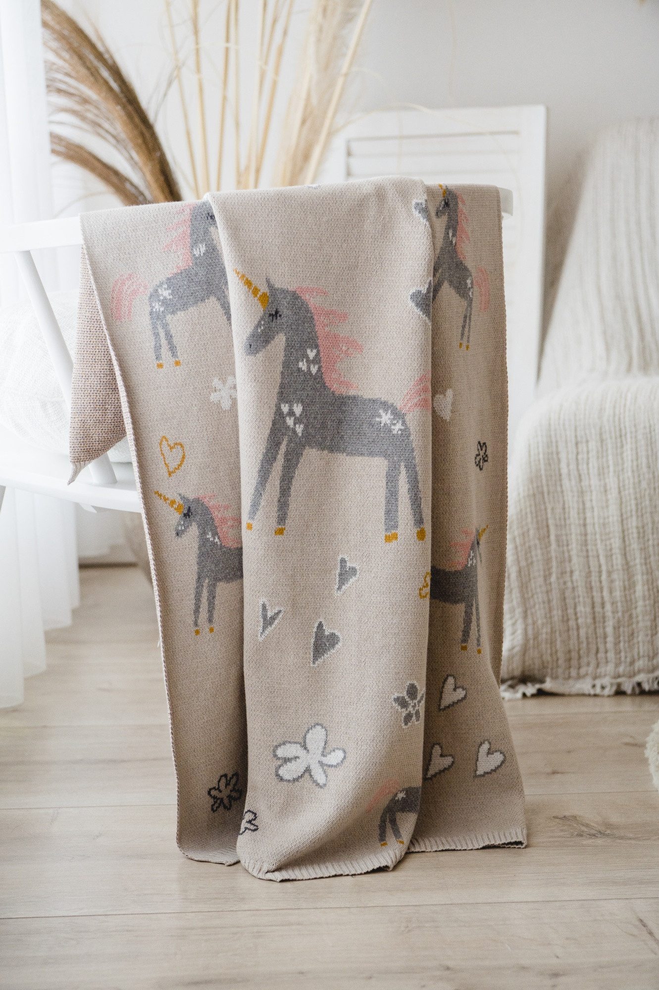 Babydecke Unicorn Babydecke Strick, Fb. natural combo, Kaiser