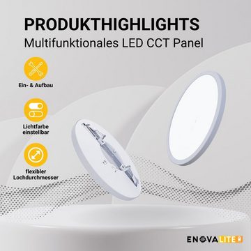 ENOVALITE LED Einbauleuchte LED CCT Panel, Ein-/Aufbau, 24W, 2565 lm, ø300x17mm, LED fest integriert, warmweiß, CCT, neutralweiß, kaltweiß, Lochdurchm. variabel, Lichtfarbe einstellbar
