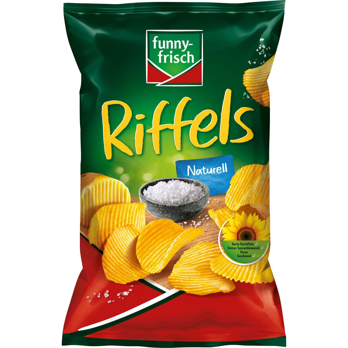 funny-frisch Knabberei, funny frisch Riffles Naturell Kartoffelchips vegetarisch 150g