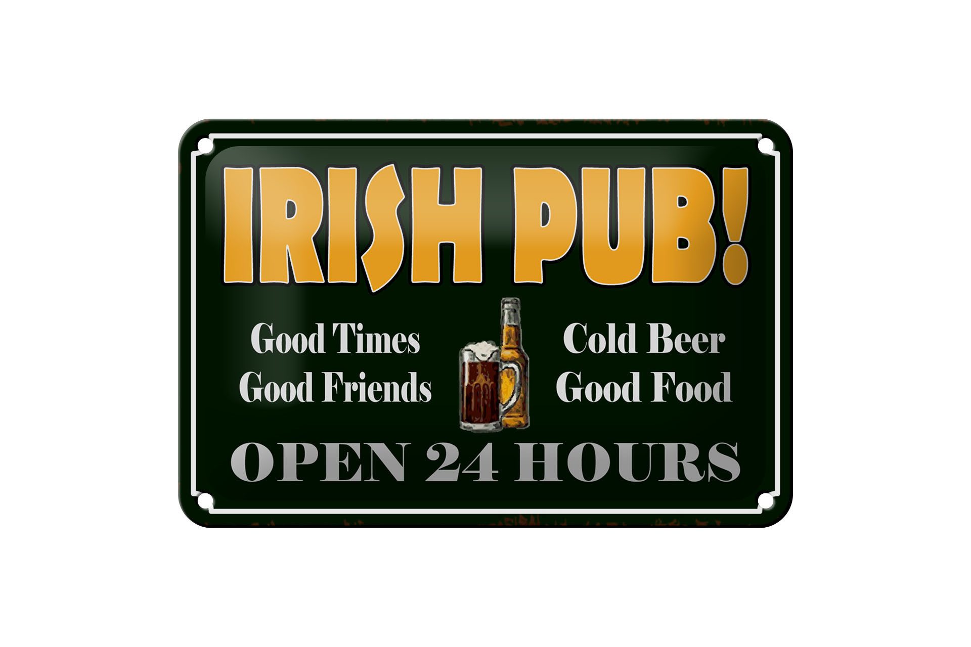 Metallschild Spruch 18x12cm Irish Pub gold Beer open 24