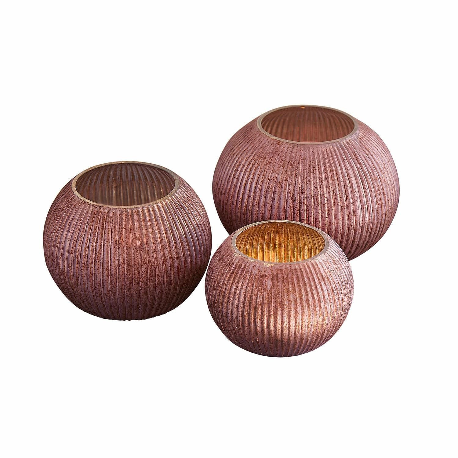 Mirabeau Windlicht Windlicht 3er Set Jalimeen lila (3er Set, 3er Set), Glas mit Rillenprägung, Dezent kupferfarbenes Finish, Mundgeblasen