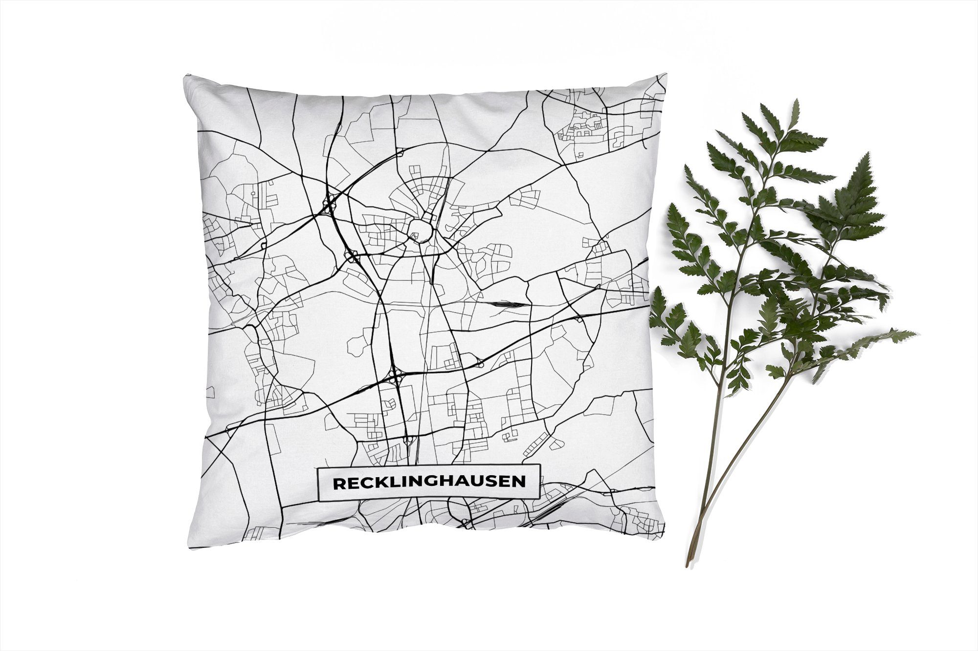 MuchoWow Dekokissen Karte - Recklinghausen - Deutschland - Stadtplan - Karte, Zierkissen mit Füllung für Wohzimmer, Schlafzimmer, Deko, Sofakissen