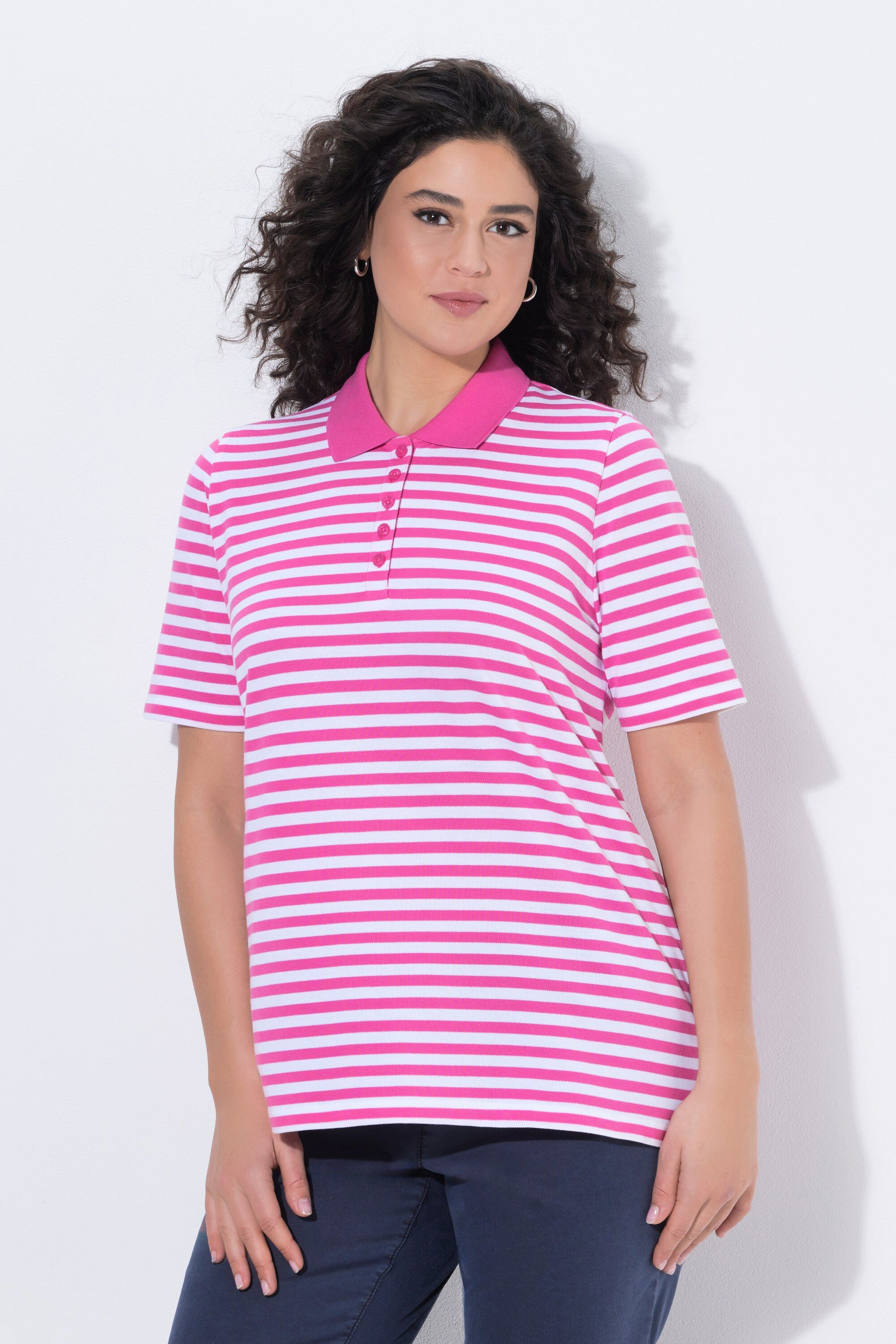 Ulla Popken Poloshirt Poloshirt Ringel Polokragen Halbarm Pima Cotton