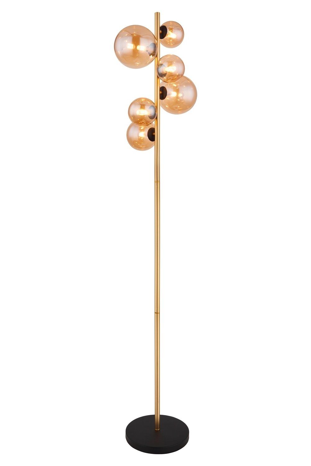 GLOBO LEUCHTEN Globo Stehlampe Stehleuchte ANTIK, 6-flammig, H 155 cm, LED wechselbar, Warmweiß, Braun, Messingfarben, Metall, Glasschirme