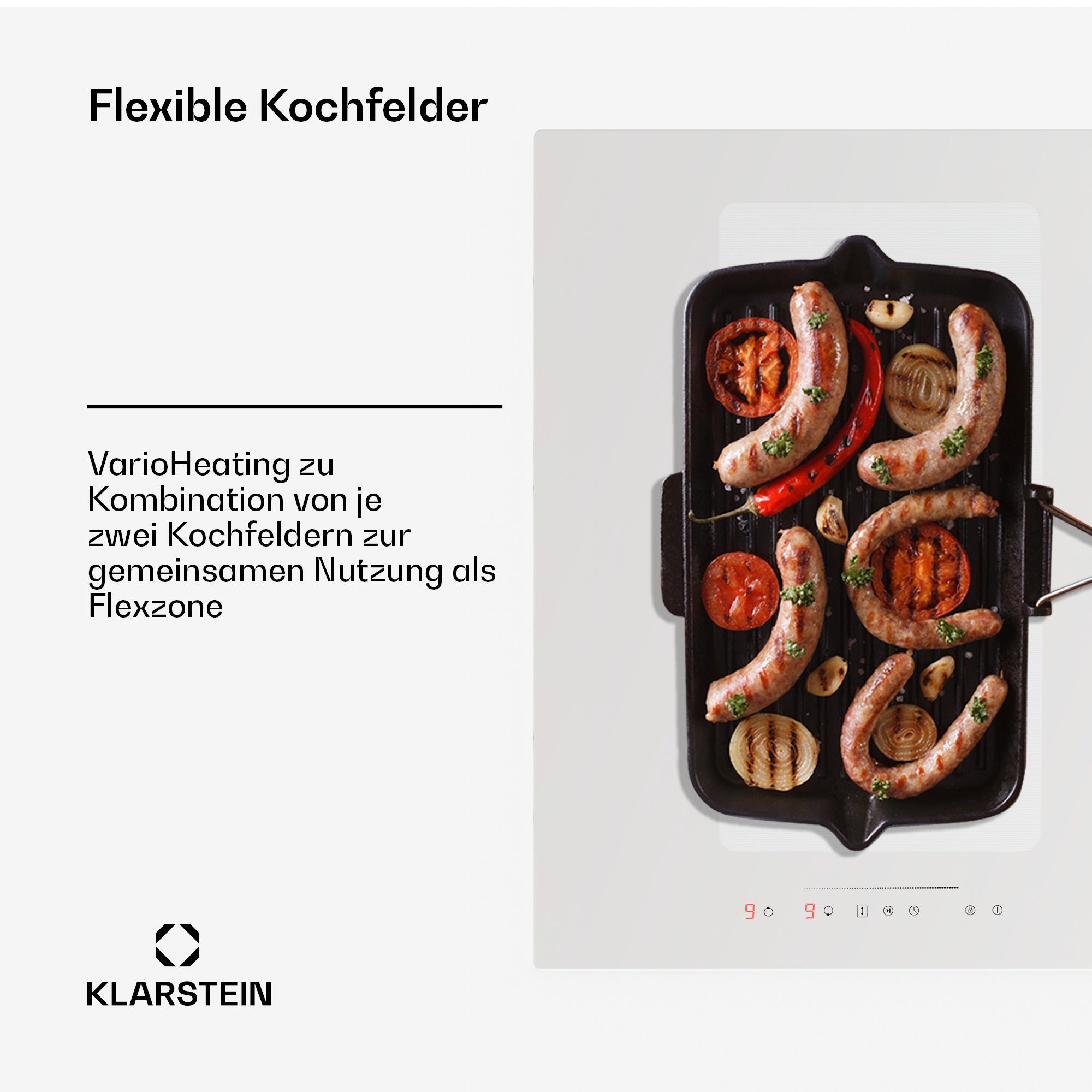 Klarstein Induktions-Kochfeld Full House, Kochfelder mit Abzugshaube Induktion Hob 2 Flex 4 Zonen