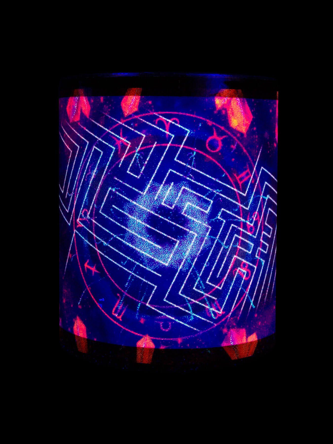 Motiv PSYWORK Schwarzlicht UV-aktiv, Keramik, "Zodiac Neon Cup leuchtet Lines", Fluo Signs Tasse unter Tasse