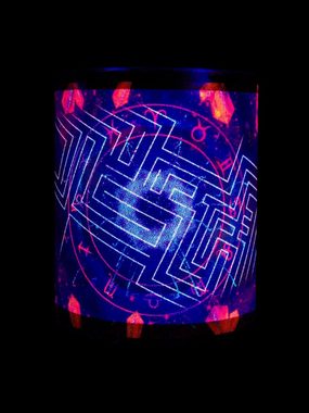 PSYWORK Tasse Fluo Cup Neon Motiv Tasse "Zodiac Signs Lines", Keramik, UV-aktiv, leuchtet unter Schwarzlicht