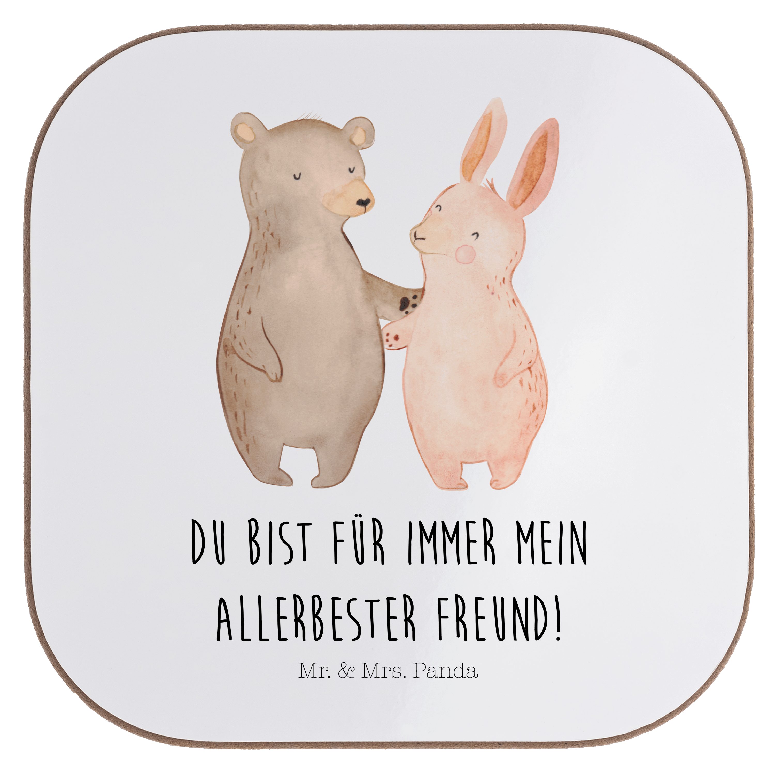 Mr. & Mrs. Panda Getränkeuntersetzer Bär und Hase Umarmen Weiß