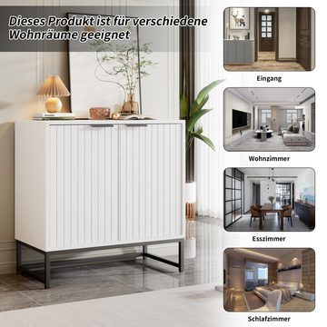 Flieks Sideboard (80x40x80,5 cm, 1 St), Schrank Kommode mit 2 Türen Anrichte Wohnzimmer, Weiß