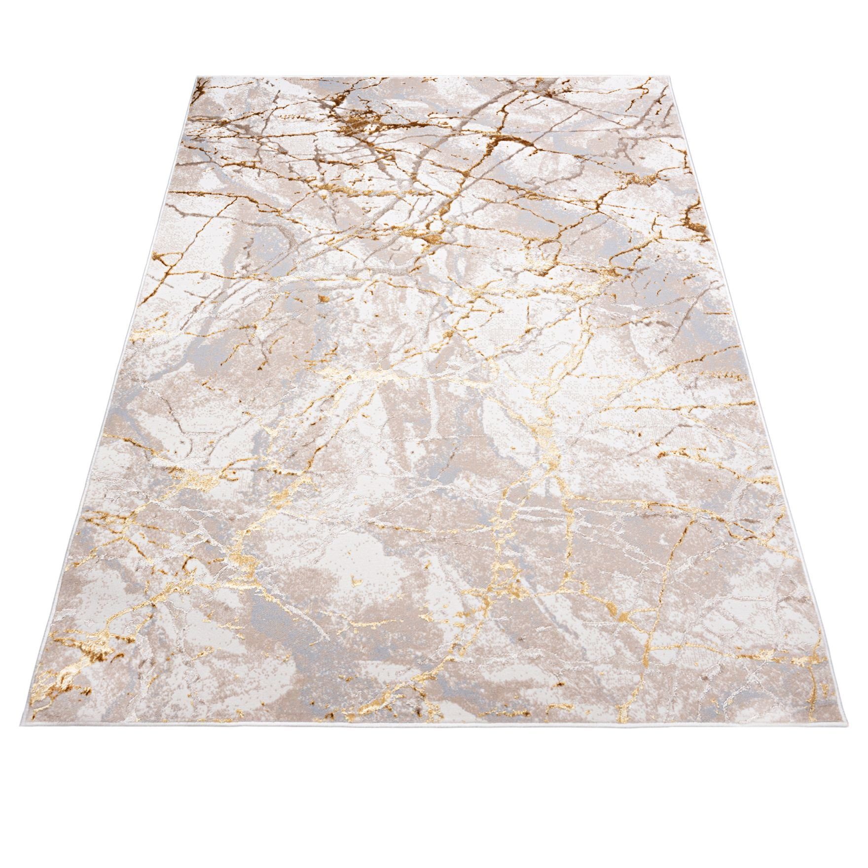 Mazovia Designteppich Modern Teppich für Wohnzimmer - Beige Creme mit Gold, 80 x 150 cm