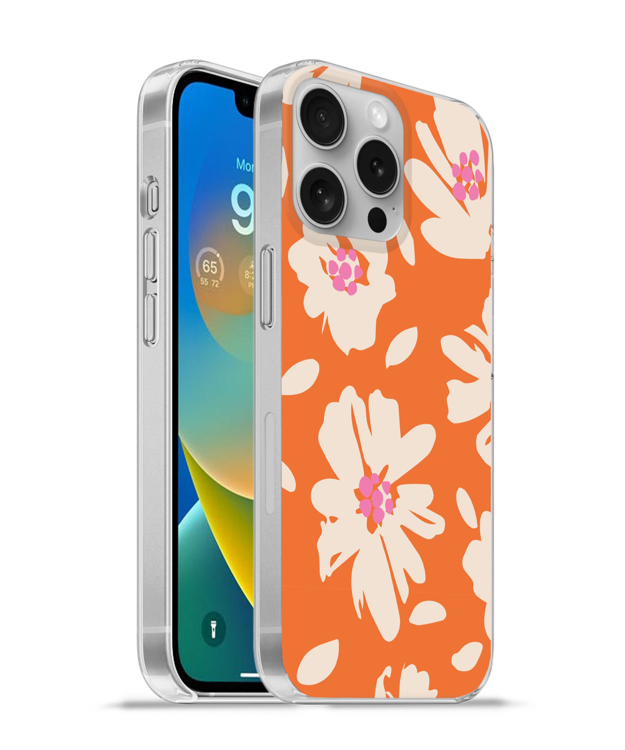 MuchoWow Handyhülle für Apple iPhone 16 Pro Blumen - Orange - Beige - Rosa - Abstrakt, Smartphone-Bumper, Print, Handy Schutzhülle Dünn