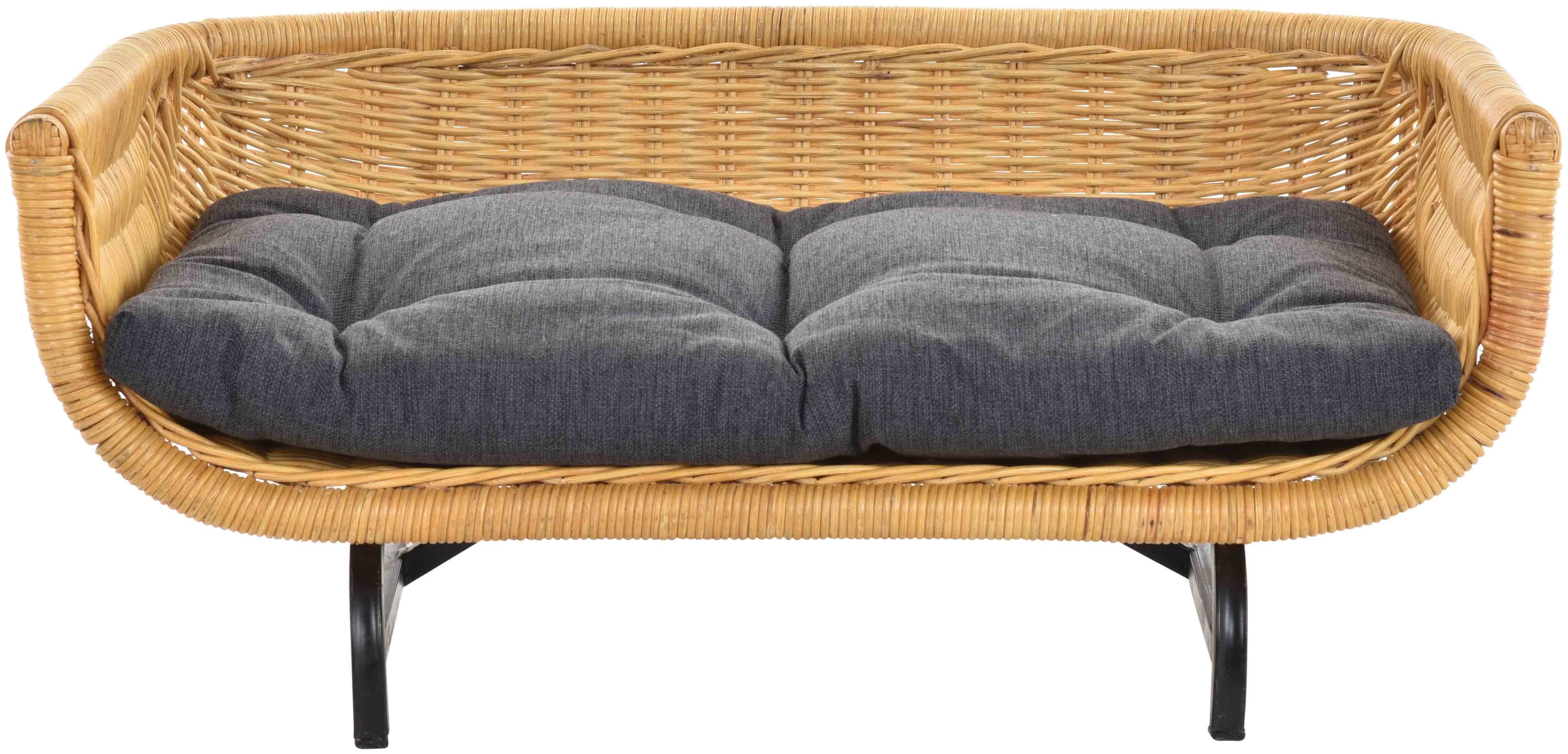 Krines Home Hundekorb Exklusiver Retro-Design Hundekorb Hundebett Tierkorb Haustier Bett, Polyester, Groß aus Rattan mit Kissen Modernes Bett für Katzen und Hunde Grösse