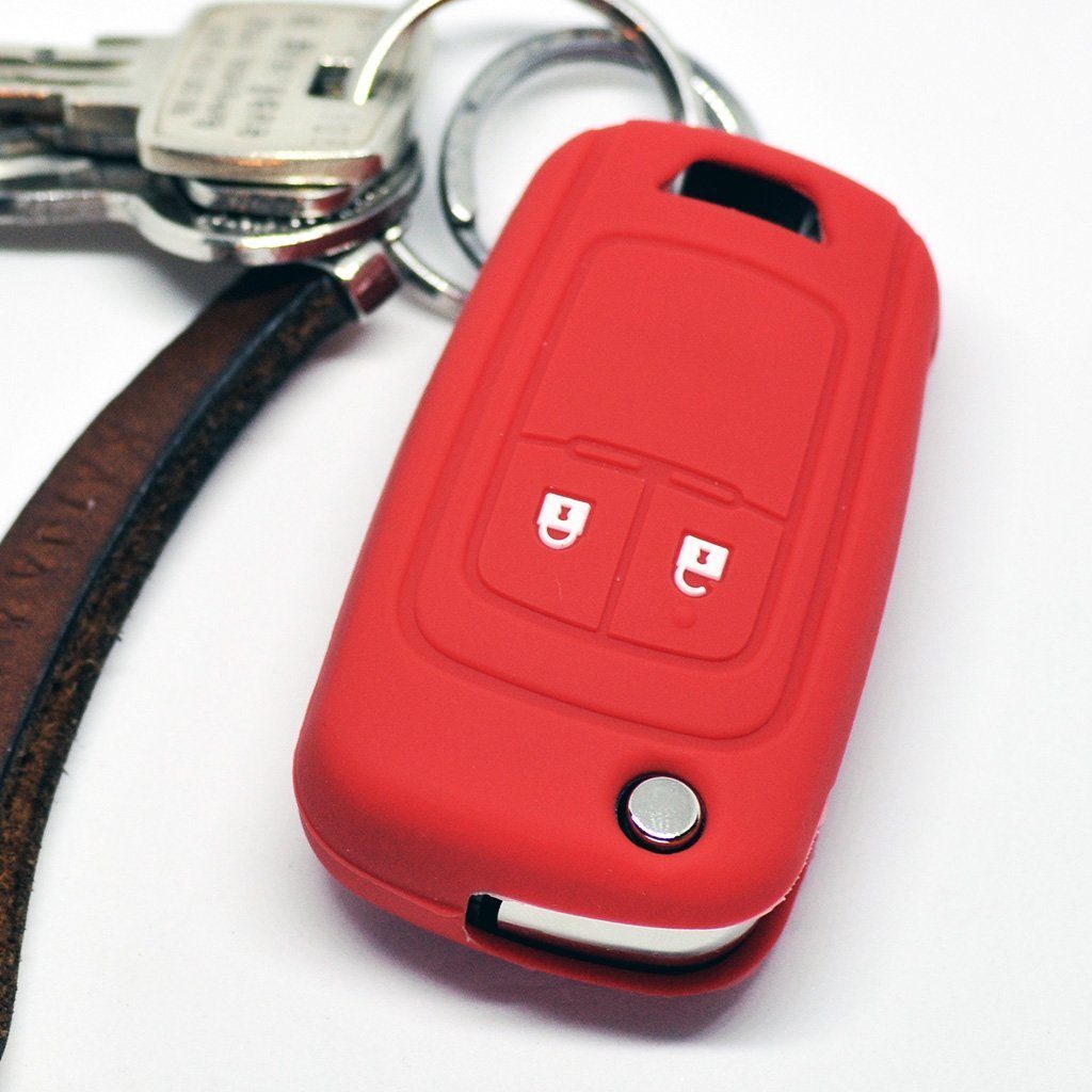 mt-key Schlüsseltasche Autoschlüssel Softcase Silikon Chevrolet Tasten Klappschlüssel Rot, ab 2 Opel 2008 für Schutzhülle