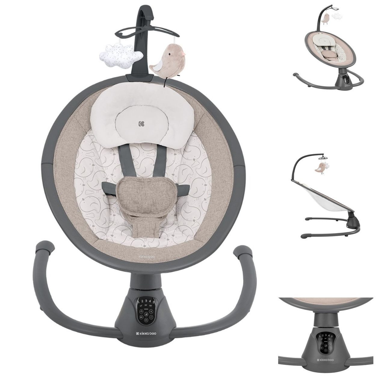 Kikkaboo Babywippe Twiddle, 5 Schaukelgeschwindigkeiten, Fernbedienung, Timer, 5-Punkt-Gurt