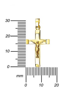 JEVELION Kreuzkette Kruzifix 750 Gold - Made in Germany (Goldkreuz, für Damen und Herren), Mit Kette vergoldet- Länge wählbar 36 - 70 cm.