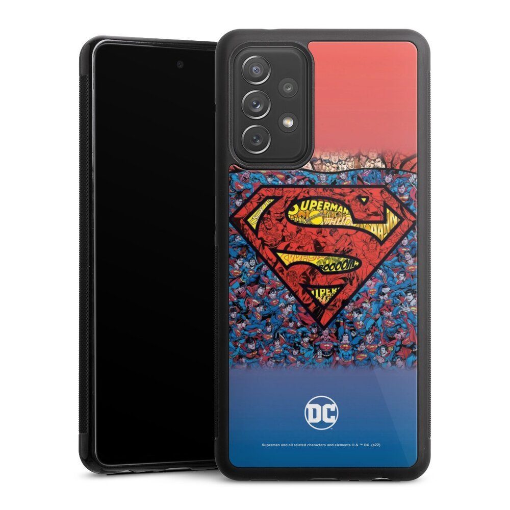 DeinDesign Handyhülle Superman Offizielles Lizenzprodukt Logo Superman Logo Mosaic, Samsung Galaxy A72 Gallery Case Glas Hülle
