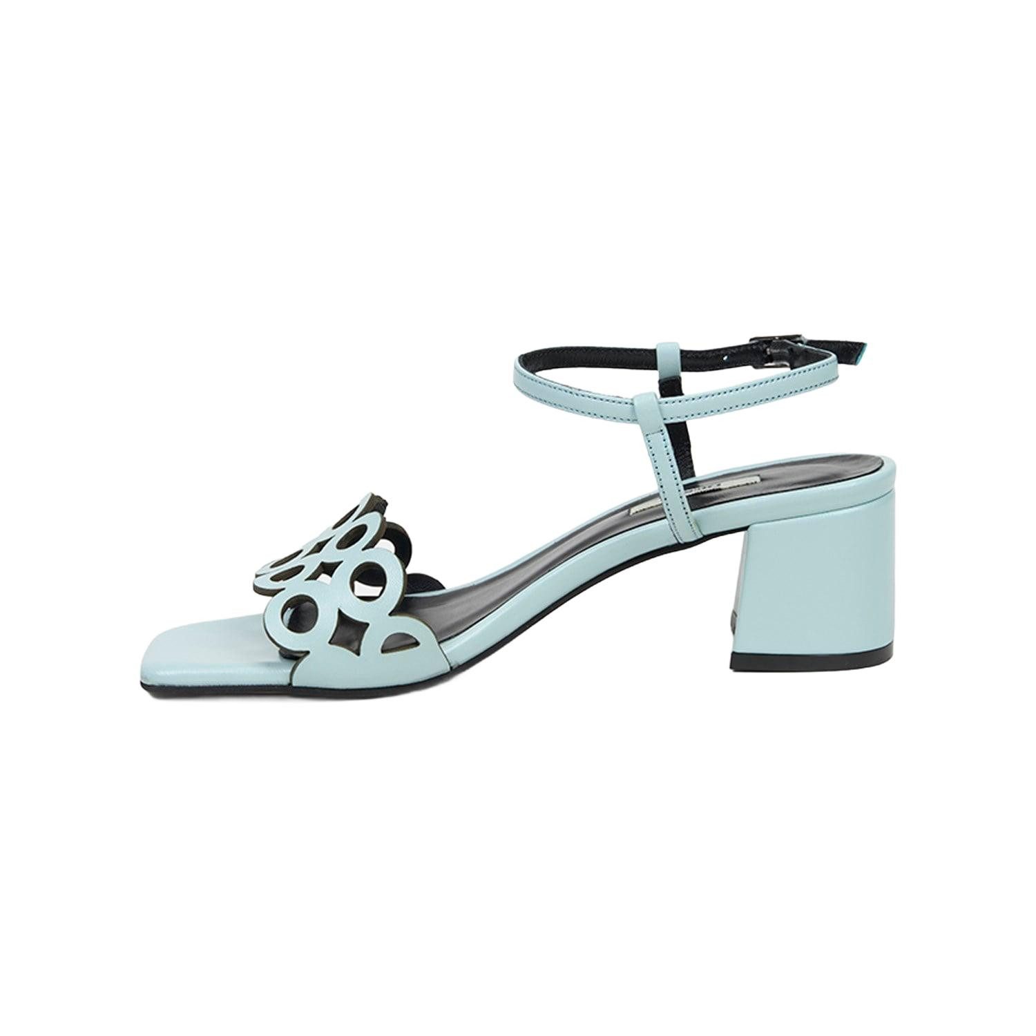 Desa DESA Damen-Sandalen aus Leder mit lasergeschnittenem Blockabsatz Sandale