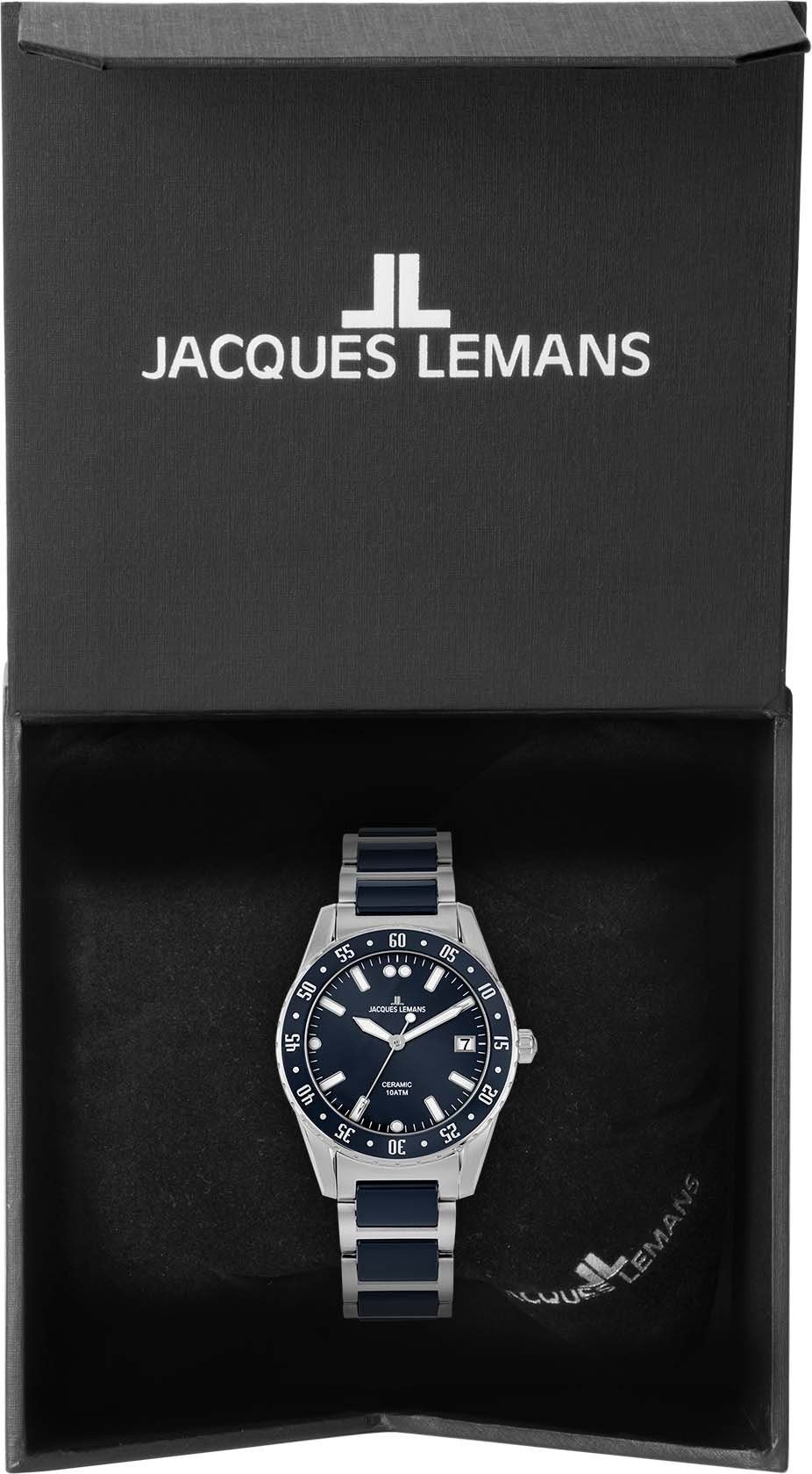 Jacques Lemans Keramikuhr Liverpool 42-12B, Quarzuhr, Armbanduhr, Damenuhr, Datum, Edelstahlarmband,Keramik