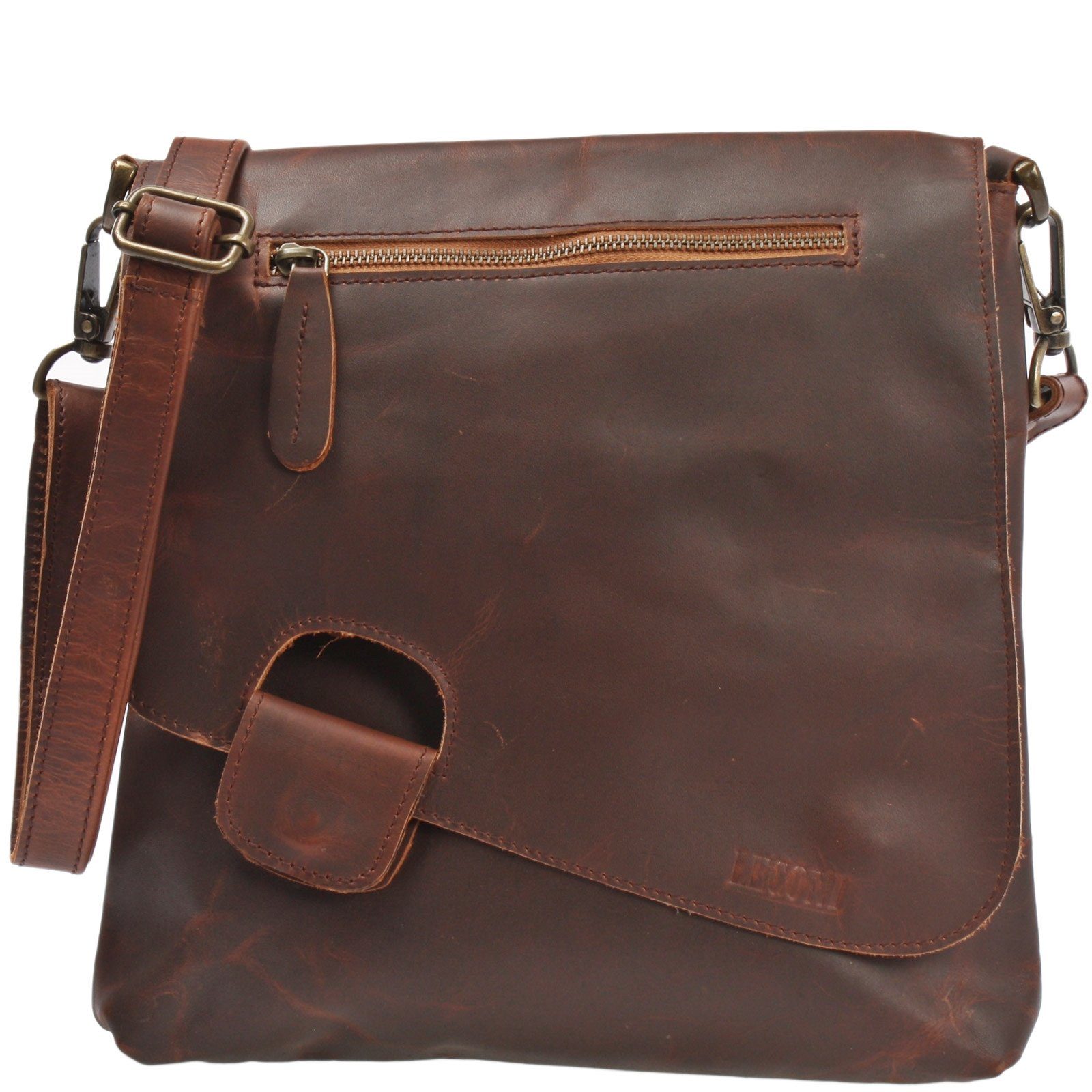 LECONI Umhängetasche Ledertasche Schultertasche Damen Handtasche echt Leder LE3027, Überschlag + Reißverschluss – viele Fächer – 29 × 29 × 6 cm