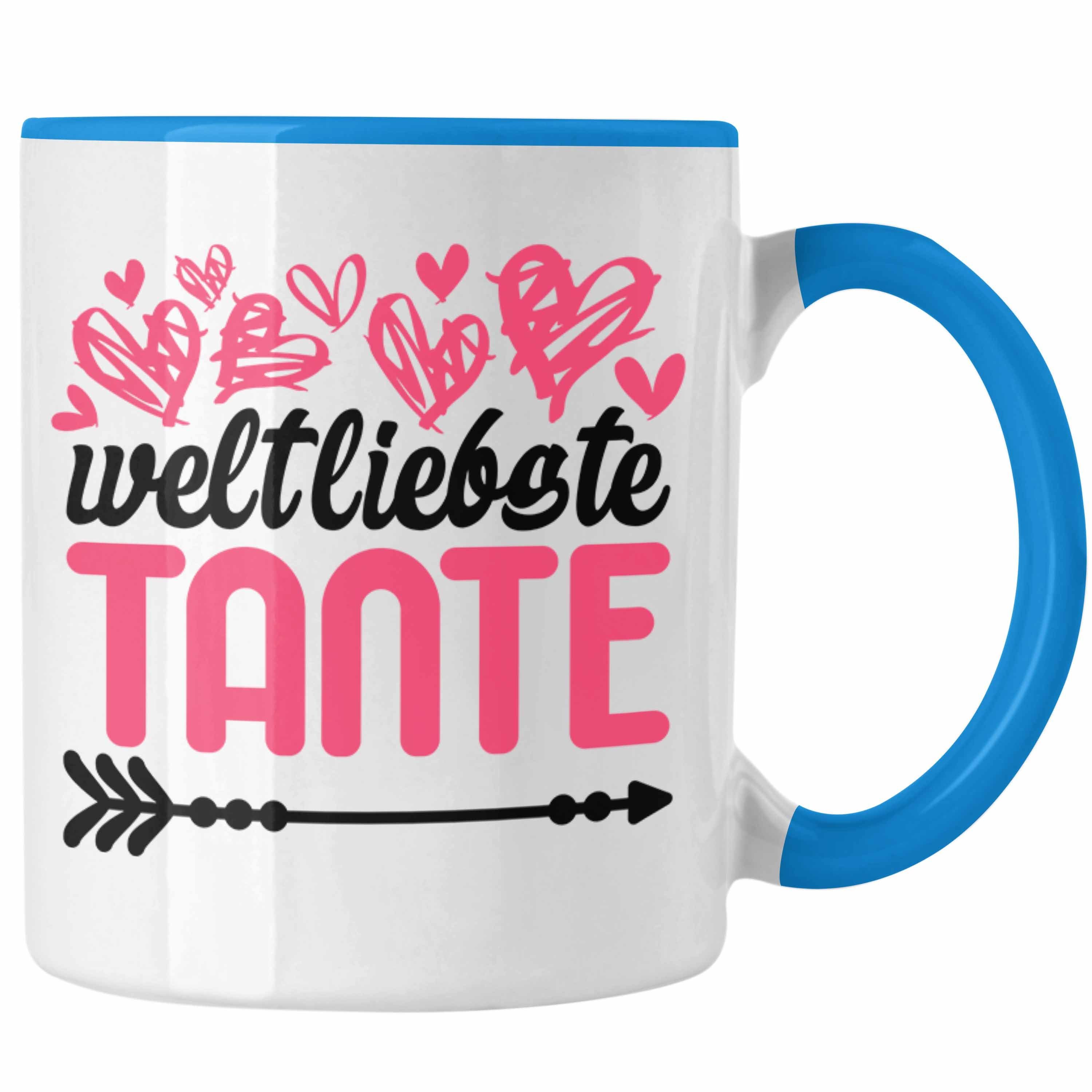 Trendation Tasse Trendation - Beste Tante der Welt Geschenk Tasse mit Spruch Kaffeetasse für Weltliebste Tante Blau