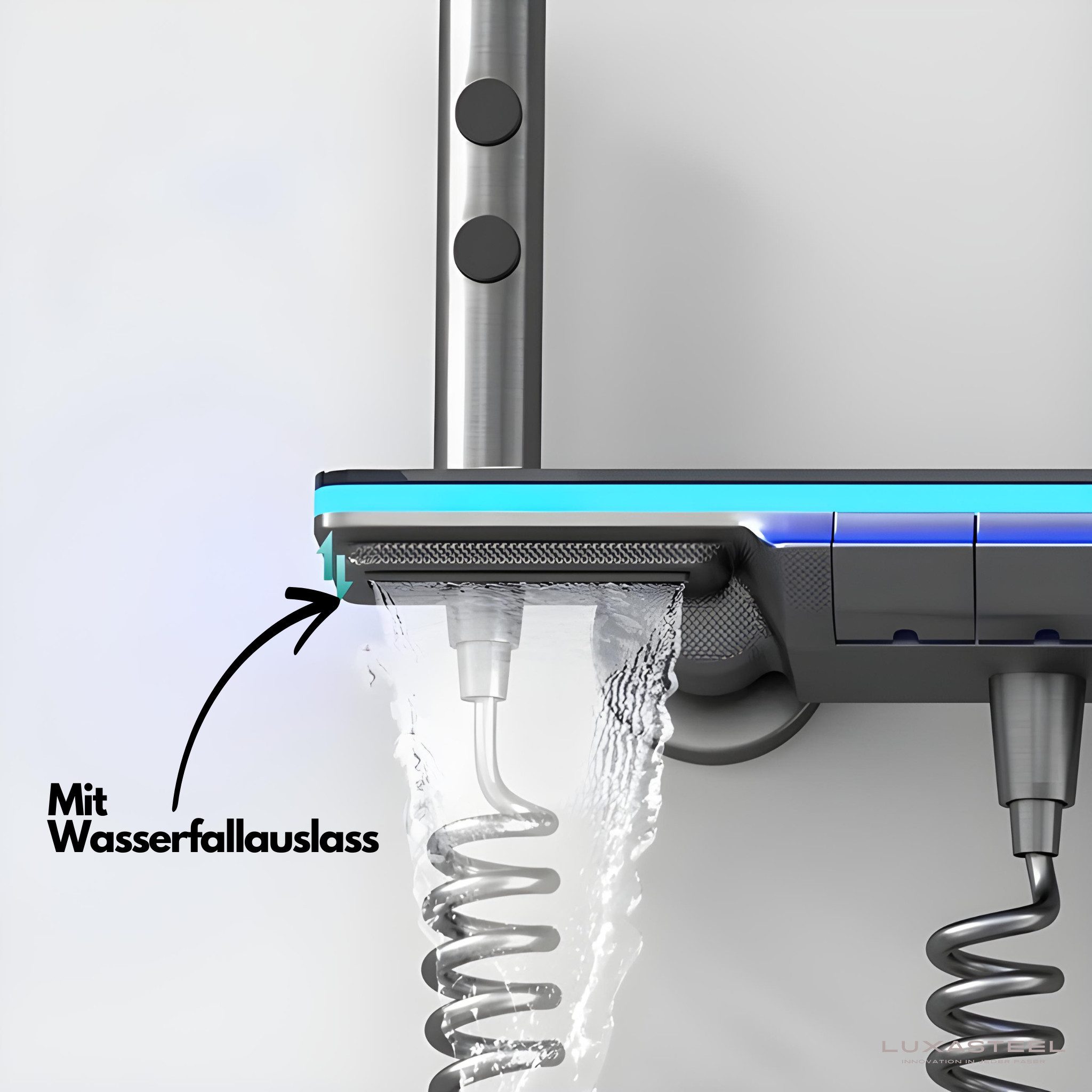 LuxaSteel Duscharmatur Duschsystem Regendusche LED inklusive Mischbatterie (Komplettset) smarte Regendusche mit Wasserfall, LED-Beleuchtung & LED-Display