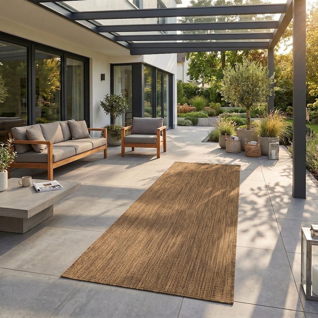 Teppium Teppich Einfarbig, Läufer, Höhe: 3 mm, Teppich Wetterfest Waschbar Balkon, Garten, Terrasse und Küchenteppich