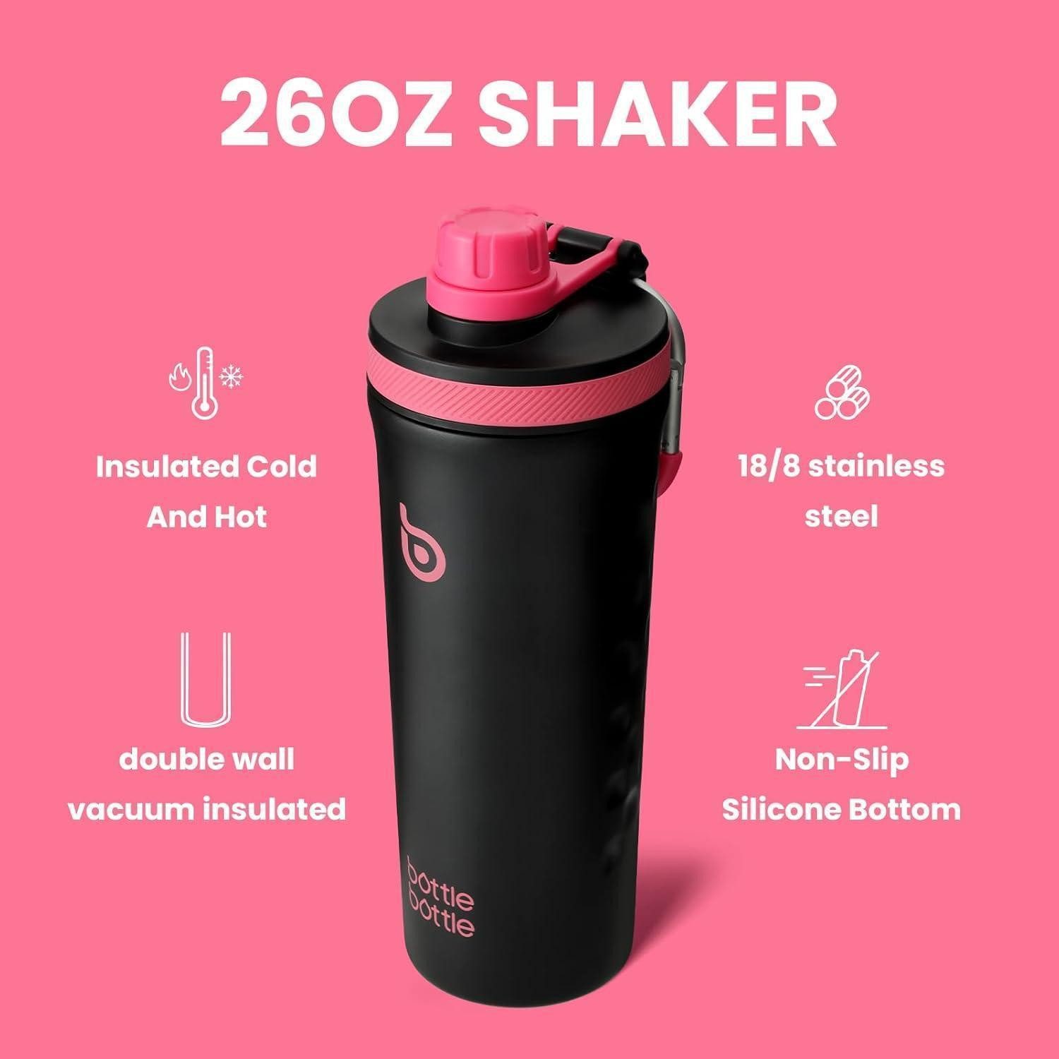LuxusKollektion Protein Shaker Shaker Edelstahl 26oz Mischkugel Protein BPAfrei Schwarz
