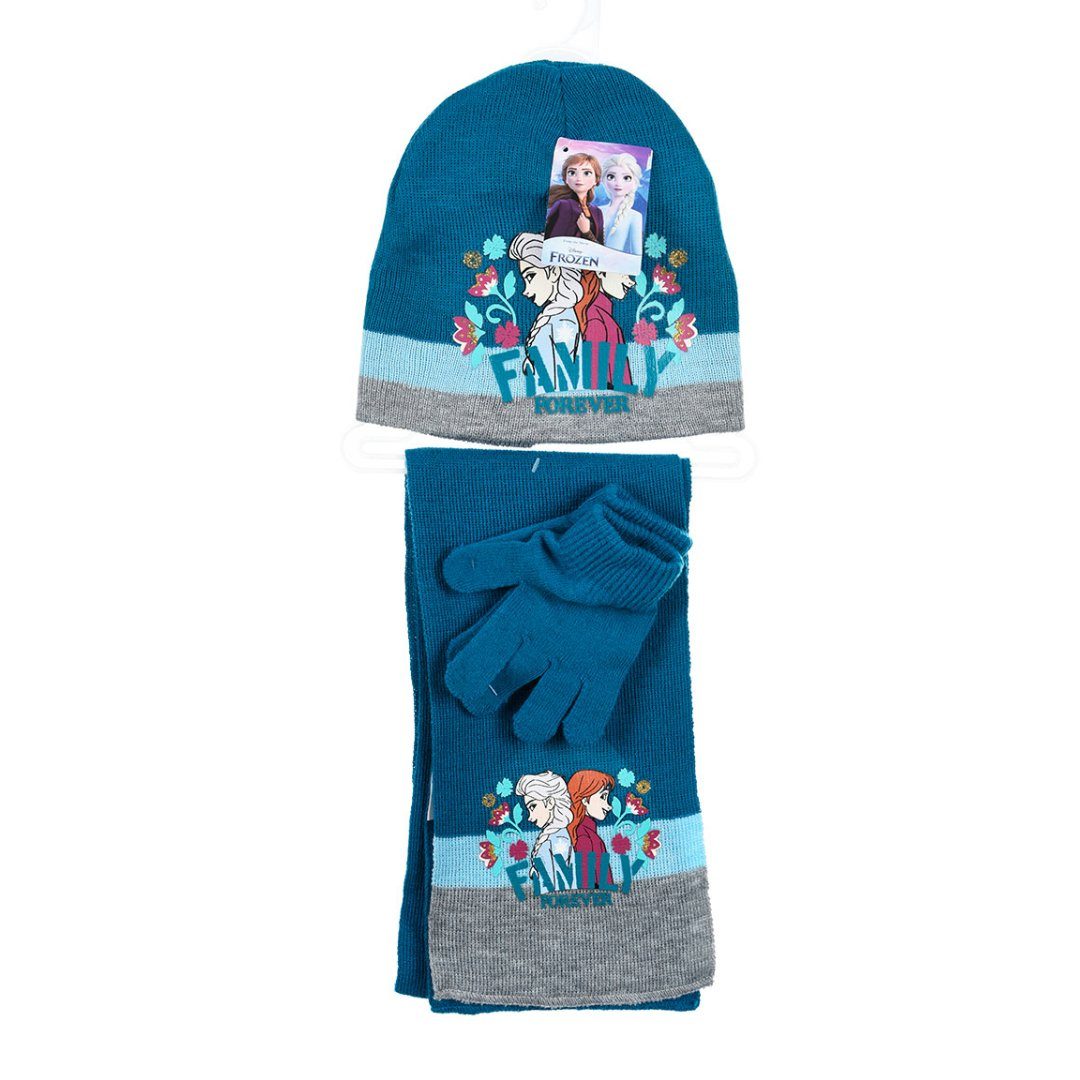 Disney Ballonmütze Disney Die Eiskönigin Kinder 3tlg.Set Wintermütze Schal Handschuhe (3-St) Gr. 52 bis 54