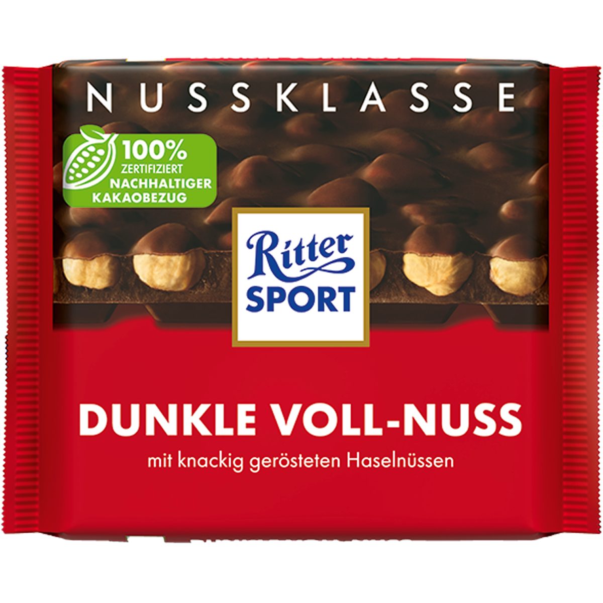 Ritter SPORT Schokolade, Ritter Sport Dunkle Voll Nuss mit knackigen ganzen Haselnüsse 100g