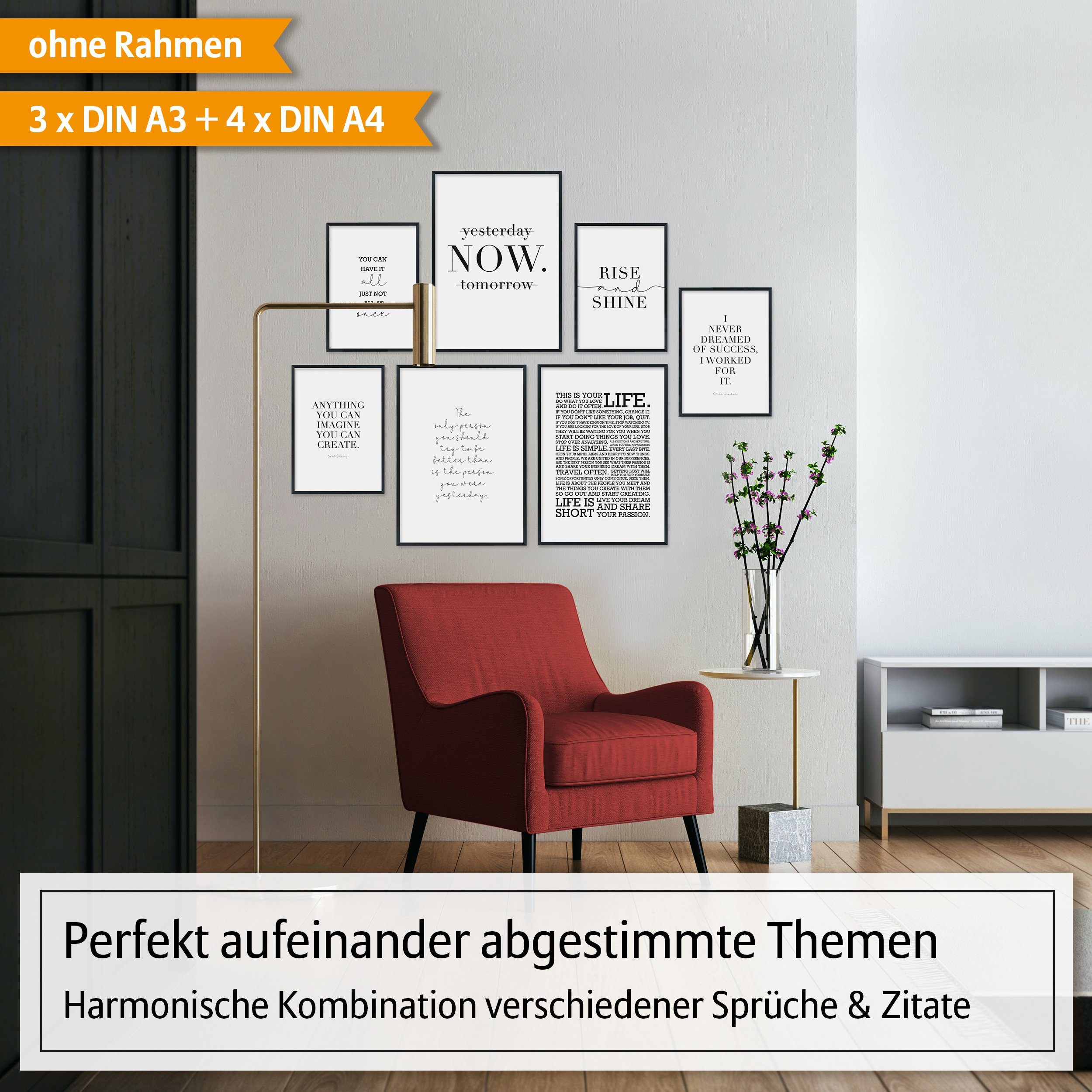 Hyggelig Home Poster Zitate Motivation - Premium Poster Set OHNE & Rahmen - günstig online kaufen