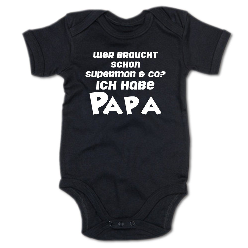 G-graphics Kurzarmbody Wer braucht schon Superman & co? Ich habe Papa Baby Body mit Spruch / Motiv / Aufdruck • zum Vatertag