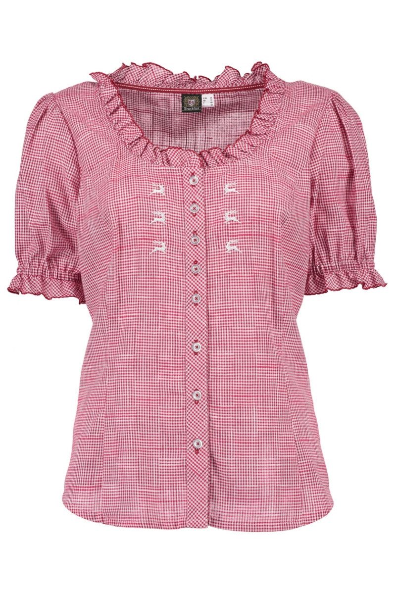 Orbis Textil GmbH & Co. KG Trachtenbluse Trachtenbluse - DARLINA - jeans, mittelrot, trachtengrün