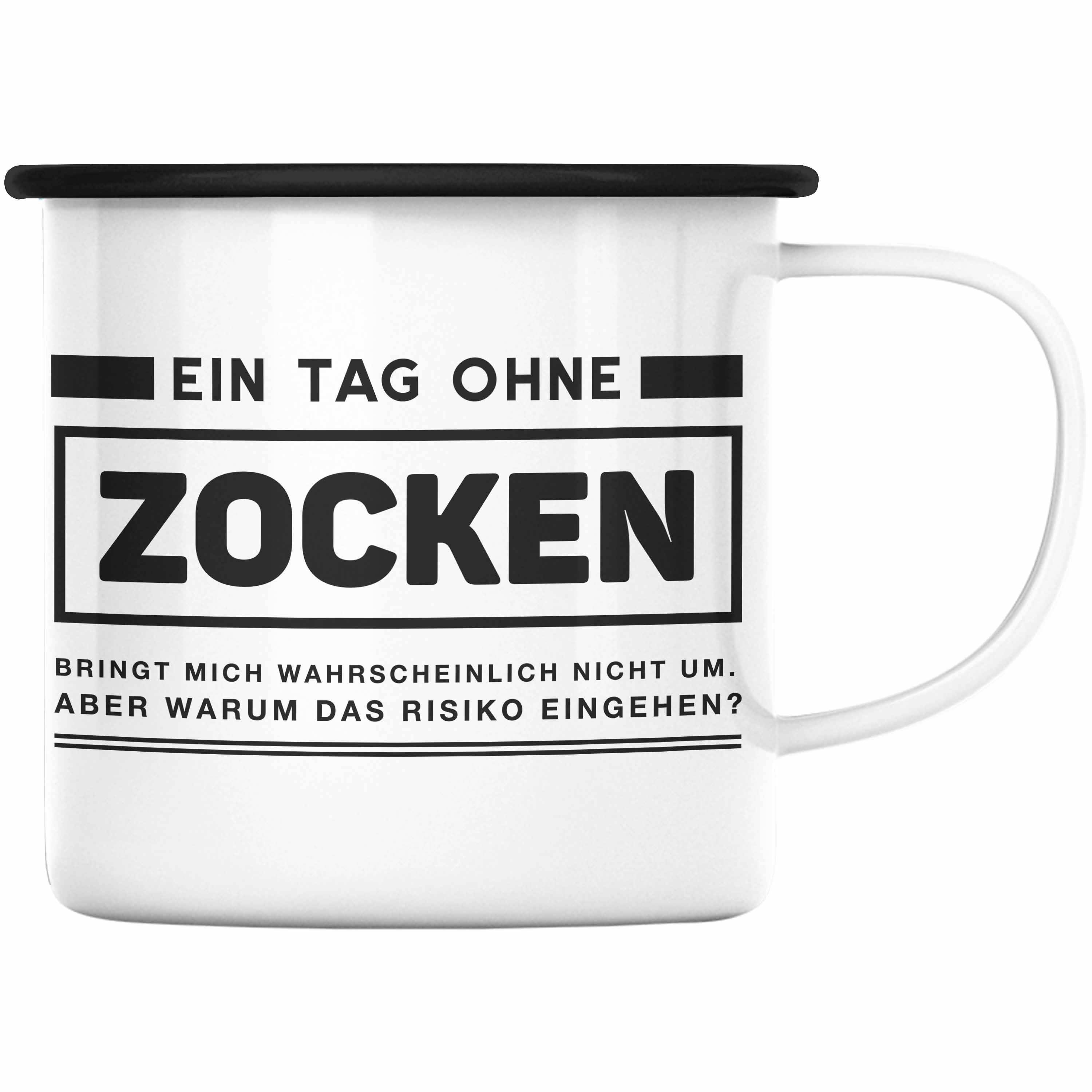 Trendation Thermotasse Trendation - Gamer Spruch Emaille Tasse Controller Geschenk - Ein Tag Zocken - Zocker Emaille Tassen Geschenk Jungs Jungen Gaming Schwarz