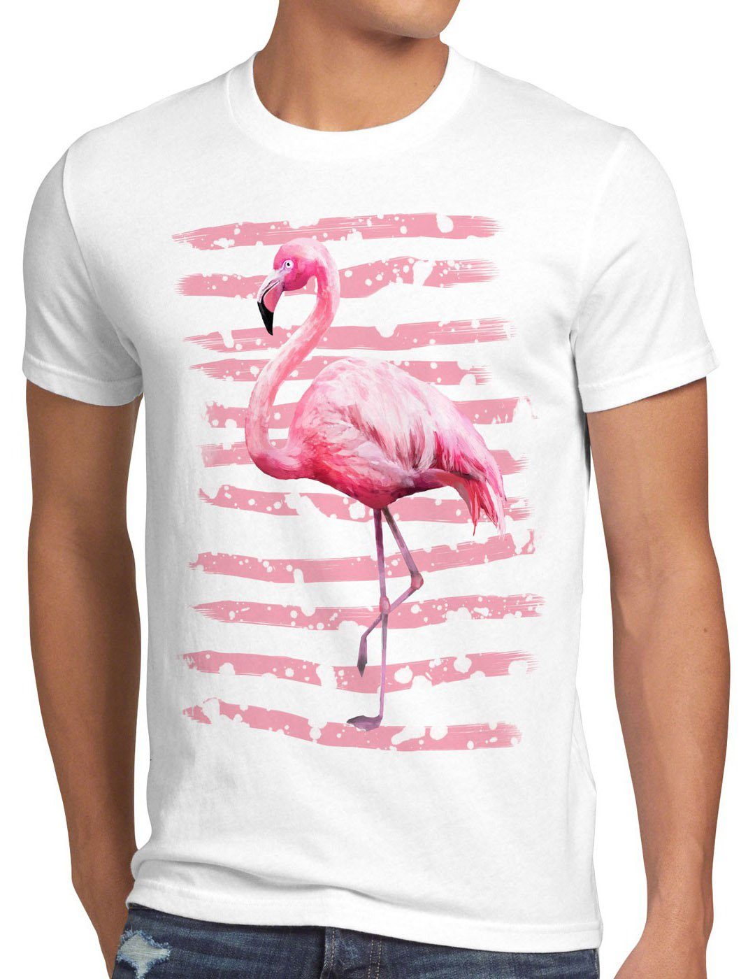 zoo T-Shirt flamingo hipster karibik Print-Shirt style3 Pink Power Herren hawaii strand rosa urlaub