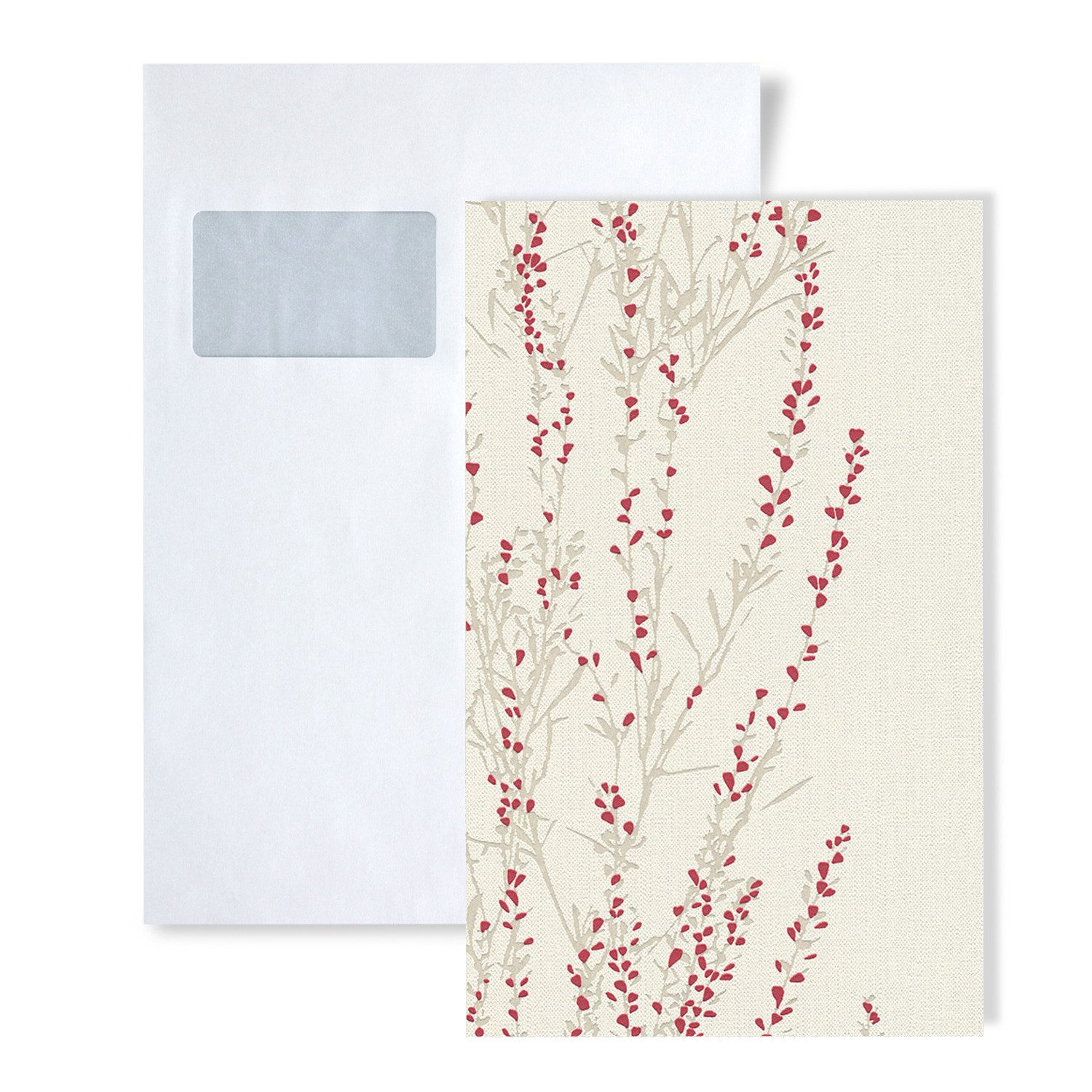 Profhome Vinyltapete 1 MUSTERSTÜCK S-372674-GU DIN A4 MUSTER der Tapete, botanisch, geblümt, matt, (1 Musterblatt, ca. A5-A4), rot, beige