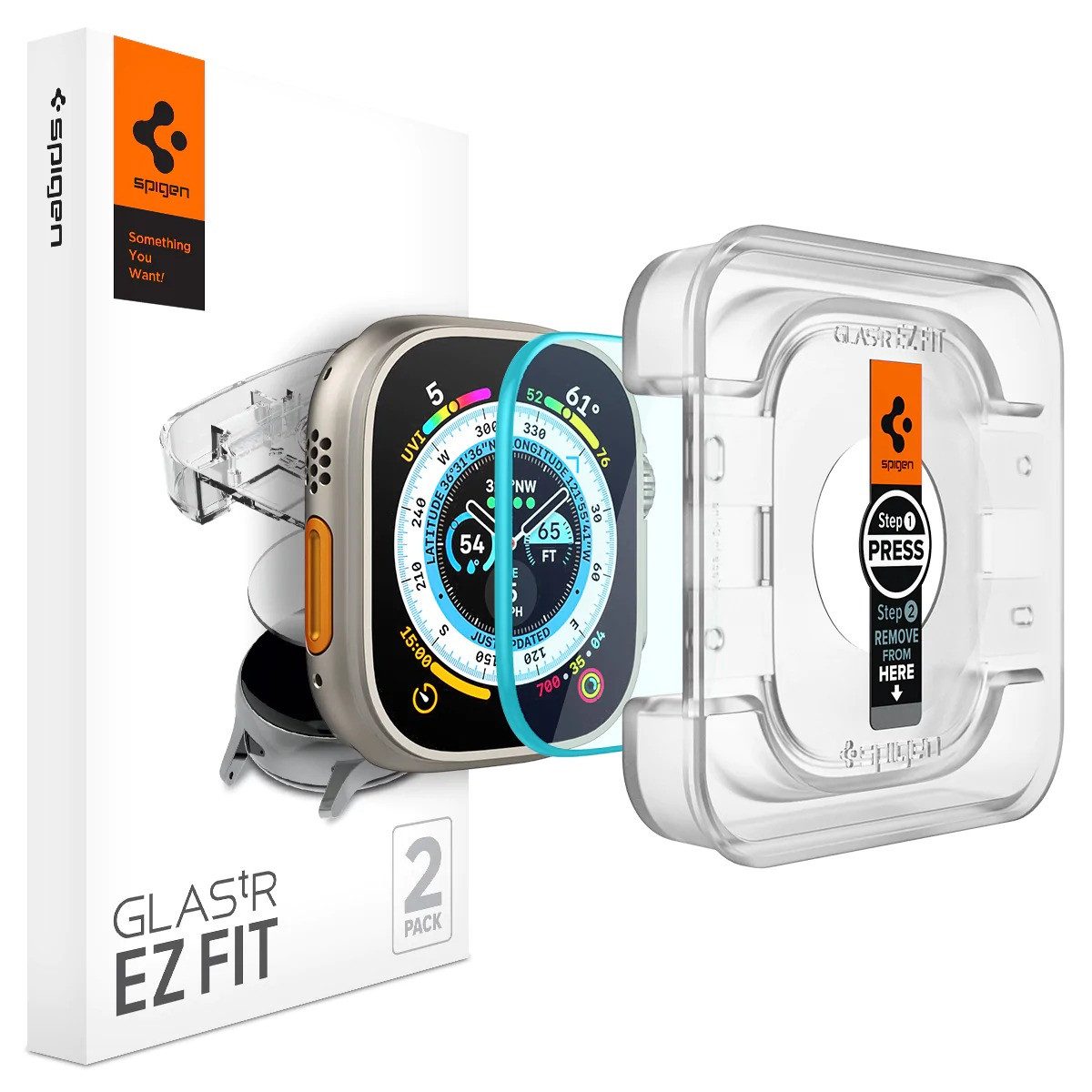 Spigen Displayschutzglas 2x Panzerglas für Apple Watch Ultra 3/2/1 Displayschutz Schutzglas für Apple Watch Ultra 3, 2x Displayschutz-Set, 2 Stück, 9H Hartglas, EZ Fit, Oleophobe, Beschichtung, Case Friendly