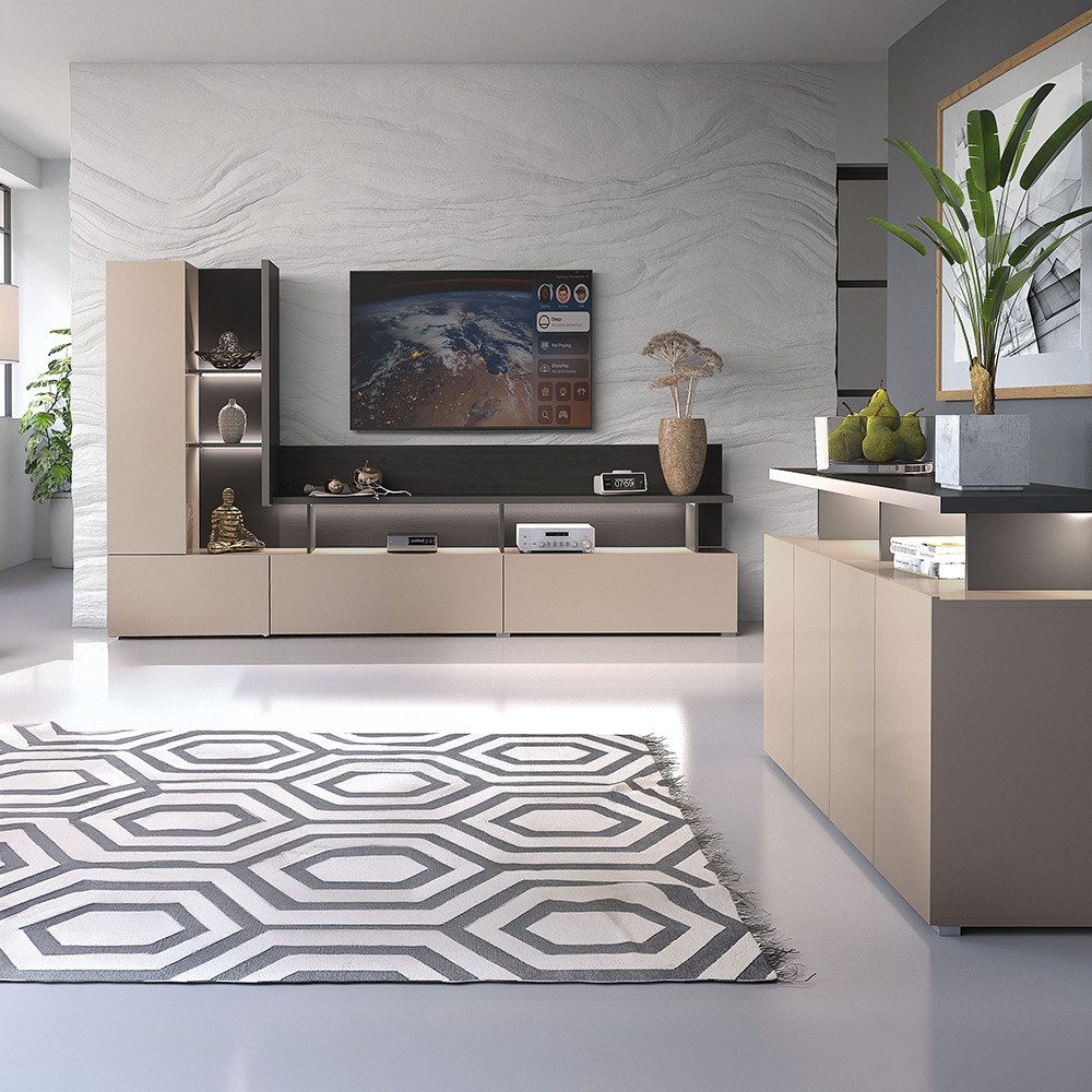 Lomadox Wohnzimmer-Set SELCE-83, (Mega-Spar-Set, 2-St., 2-tlg), in beige mit anthrazit inkl. Beleuchtung, griffloses Design