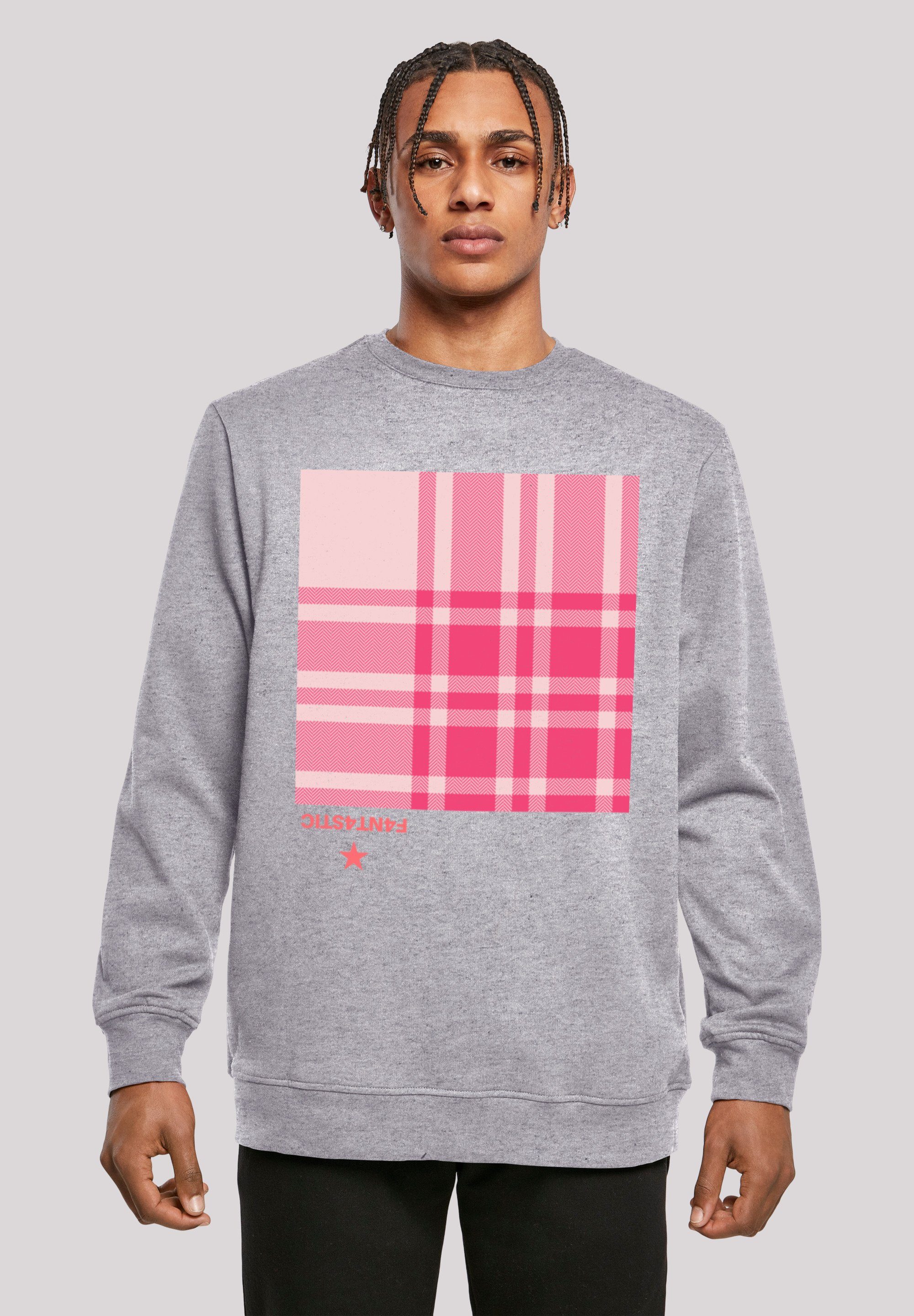 F4NT4STIC Pink Karo Kapuzenpullover Print, Regular Crewneck, Look, Basic Fit entspannter