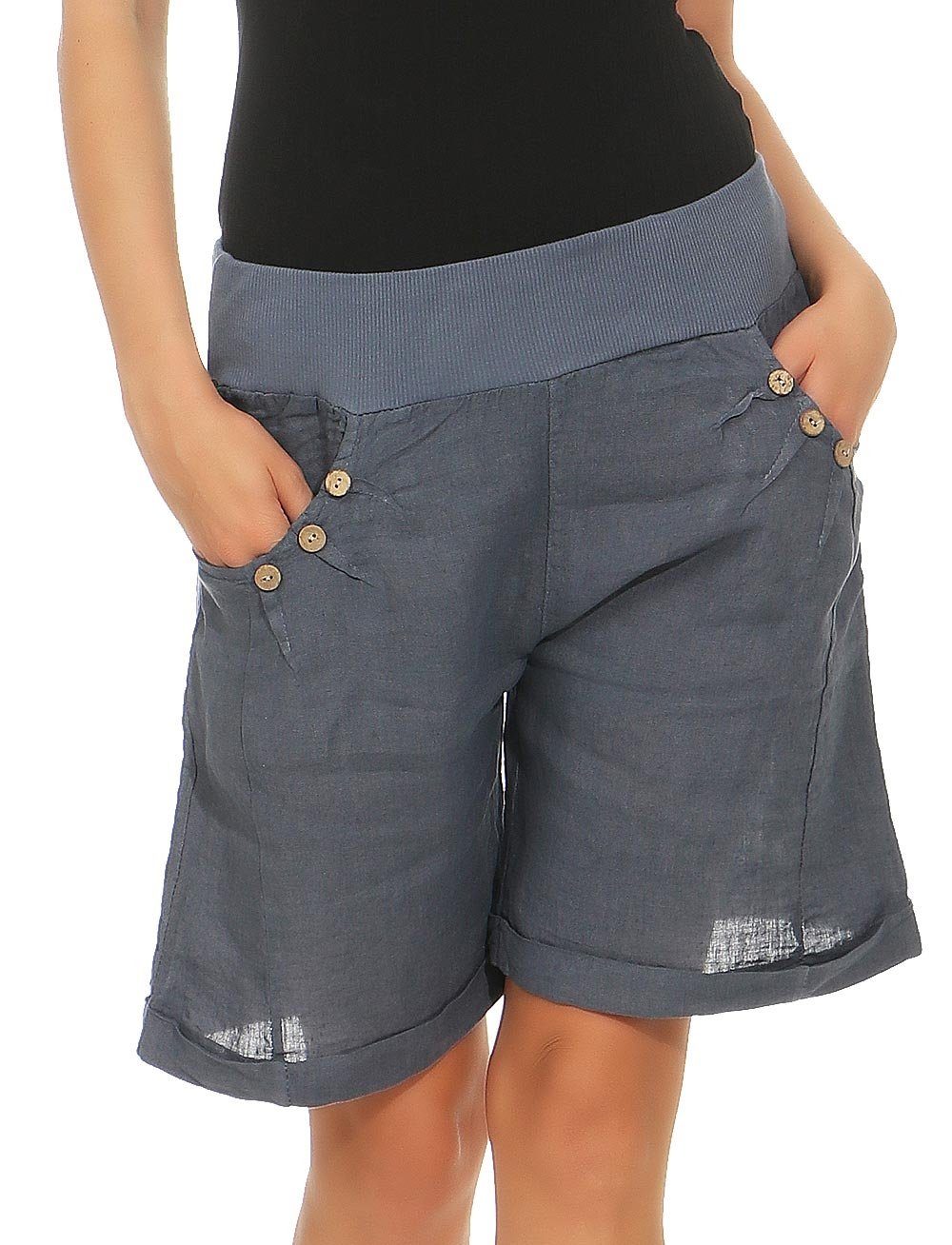 malito more than fashion Leinenhose 8024 Bermuda aus Leinen Shorts jeansblau