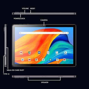 Azeyou Leistungsfähige Hardware Tablet (10", 128 GB, ‎Android 14, 2,4G+5G, mit Octa-core 1280x800 HD+IPS, 6000mAh Akku, 8MP+5MP, Google GMS,BT5.0)