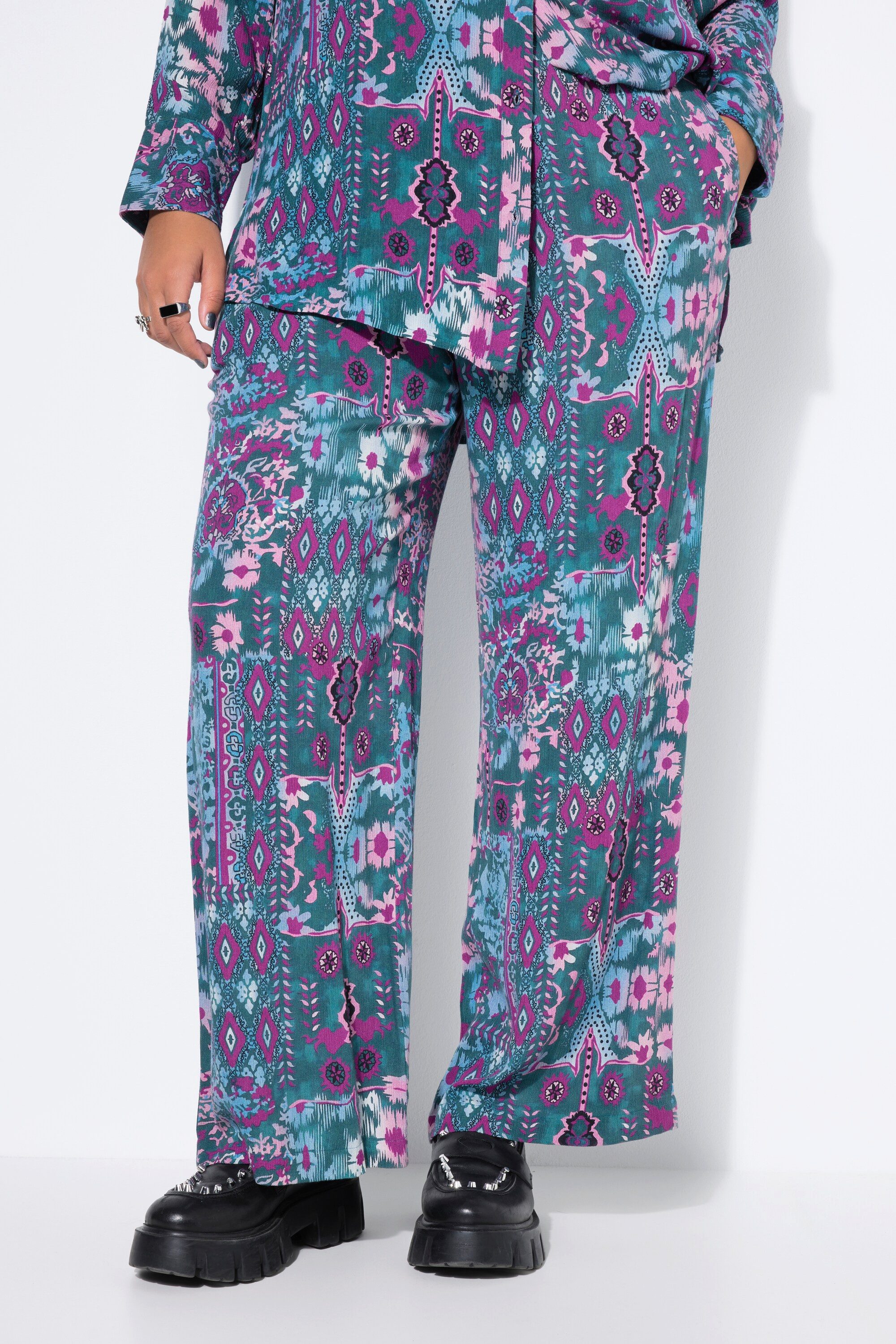 Studio Untold Schlupfhose Hose Wide Legs Strukturware Flower-Print